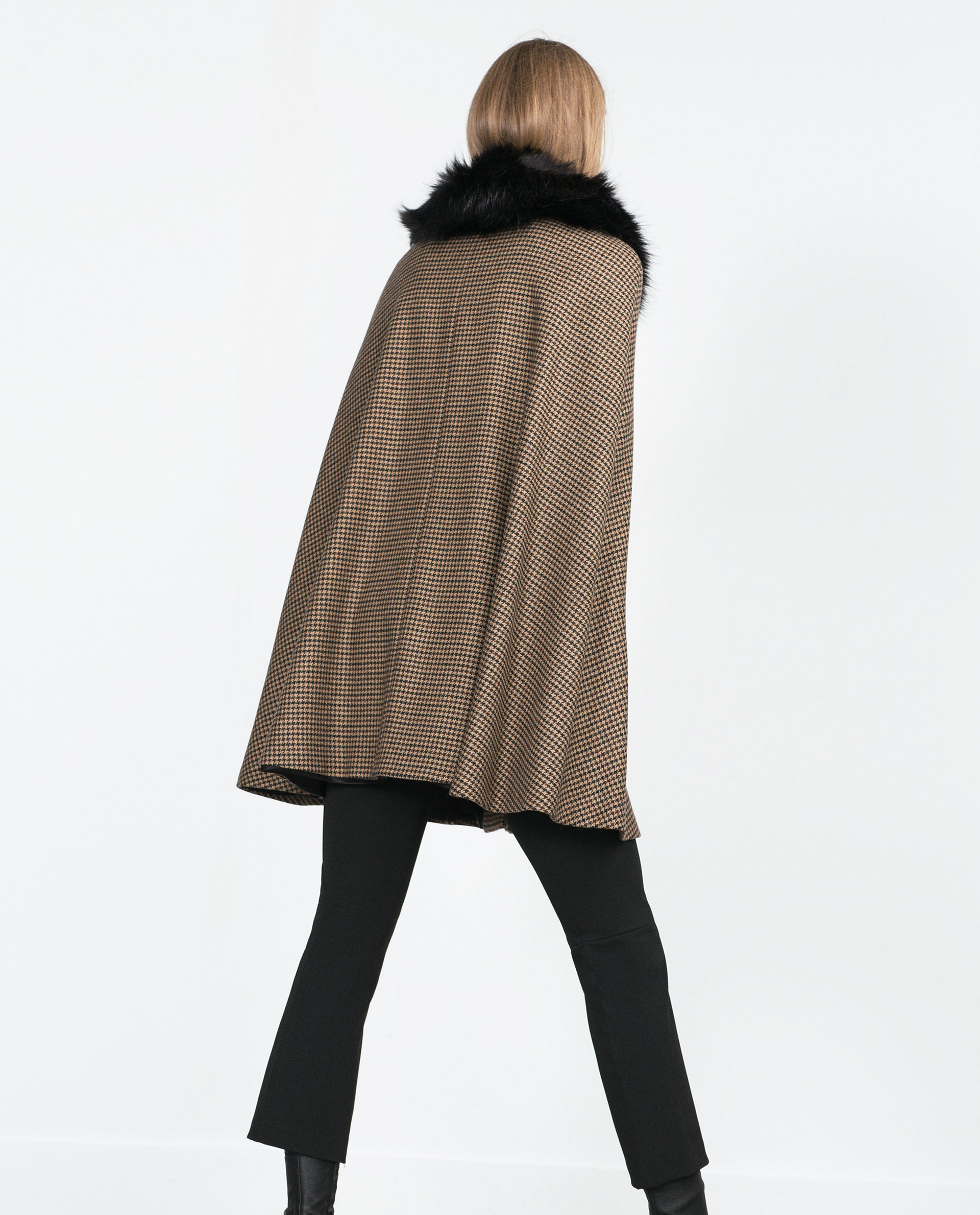 Zara Houndstooth Cape In Brown Lyst