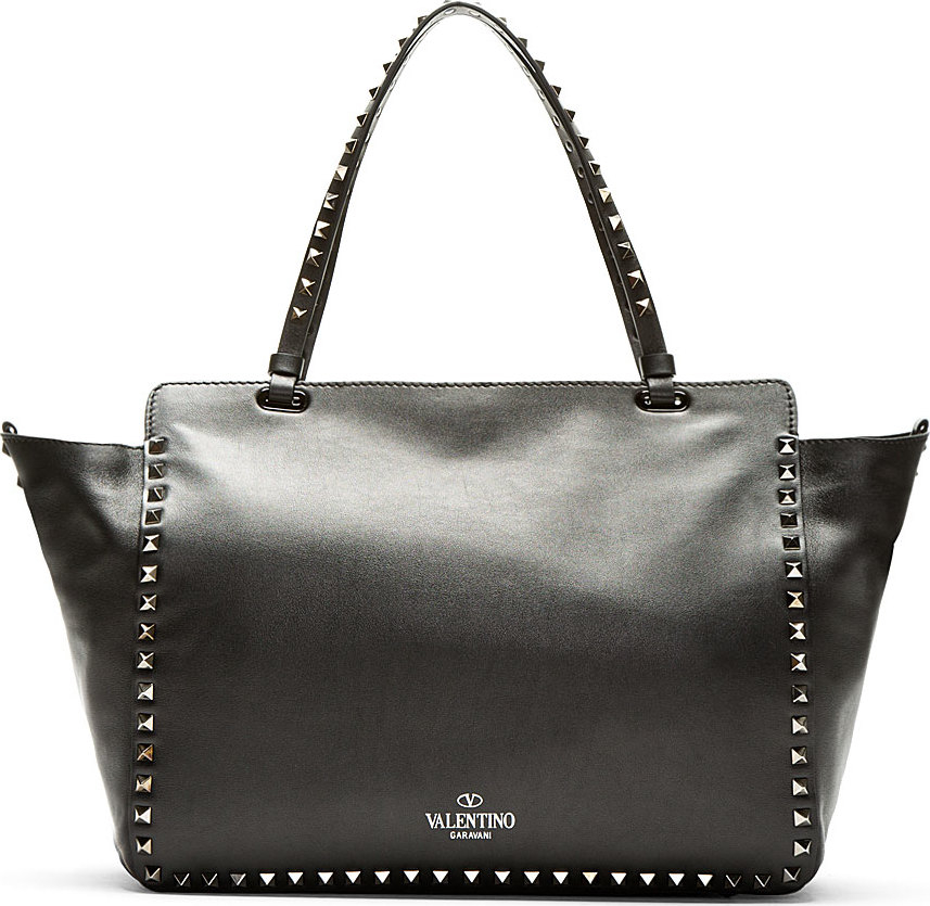 Lyst - Valentino Black Leather Full Face Rockstud Tote in Black
