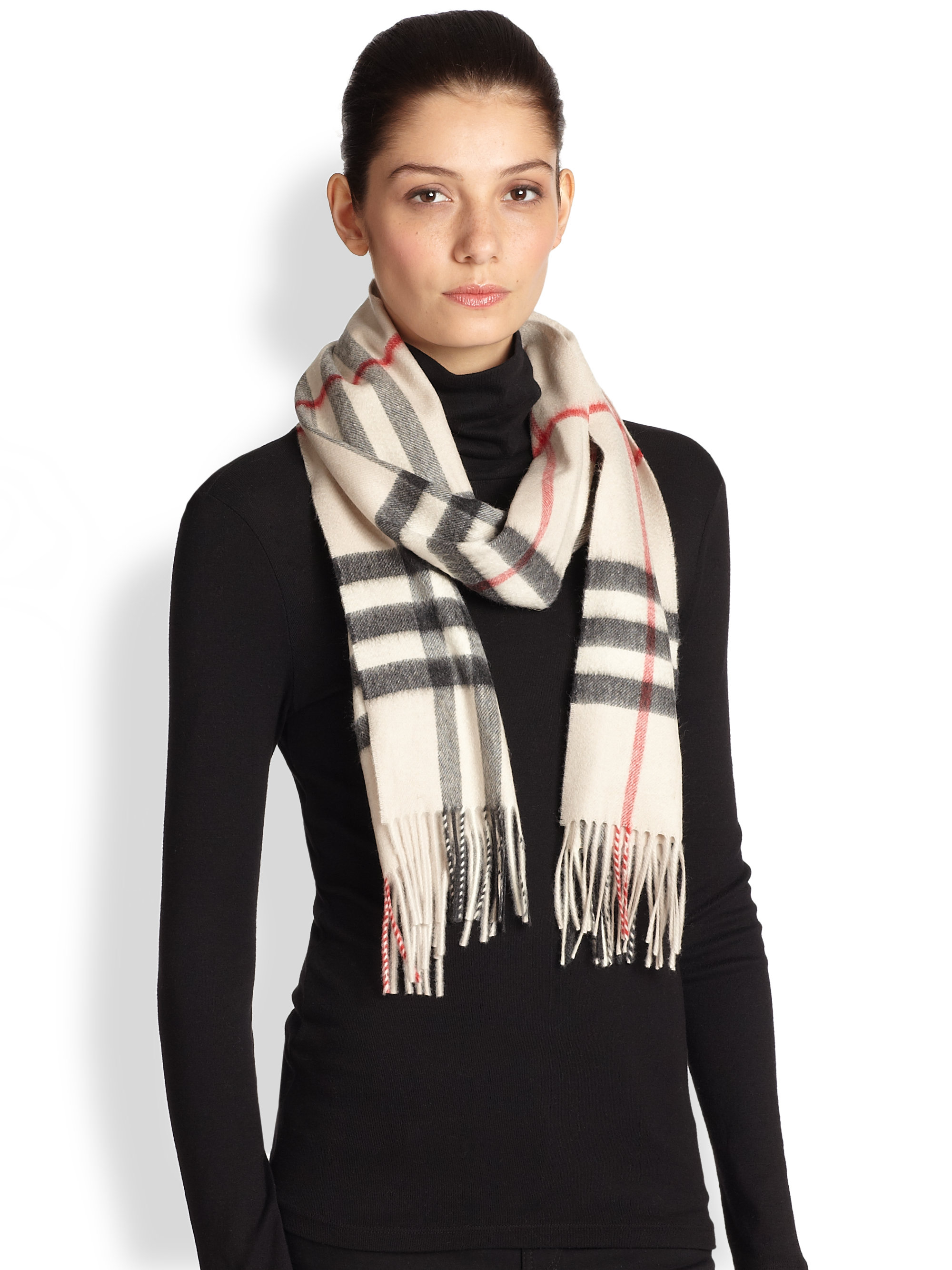 Burberry Giant Check Cashmere Scarf in Natural | Lyst