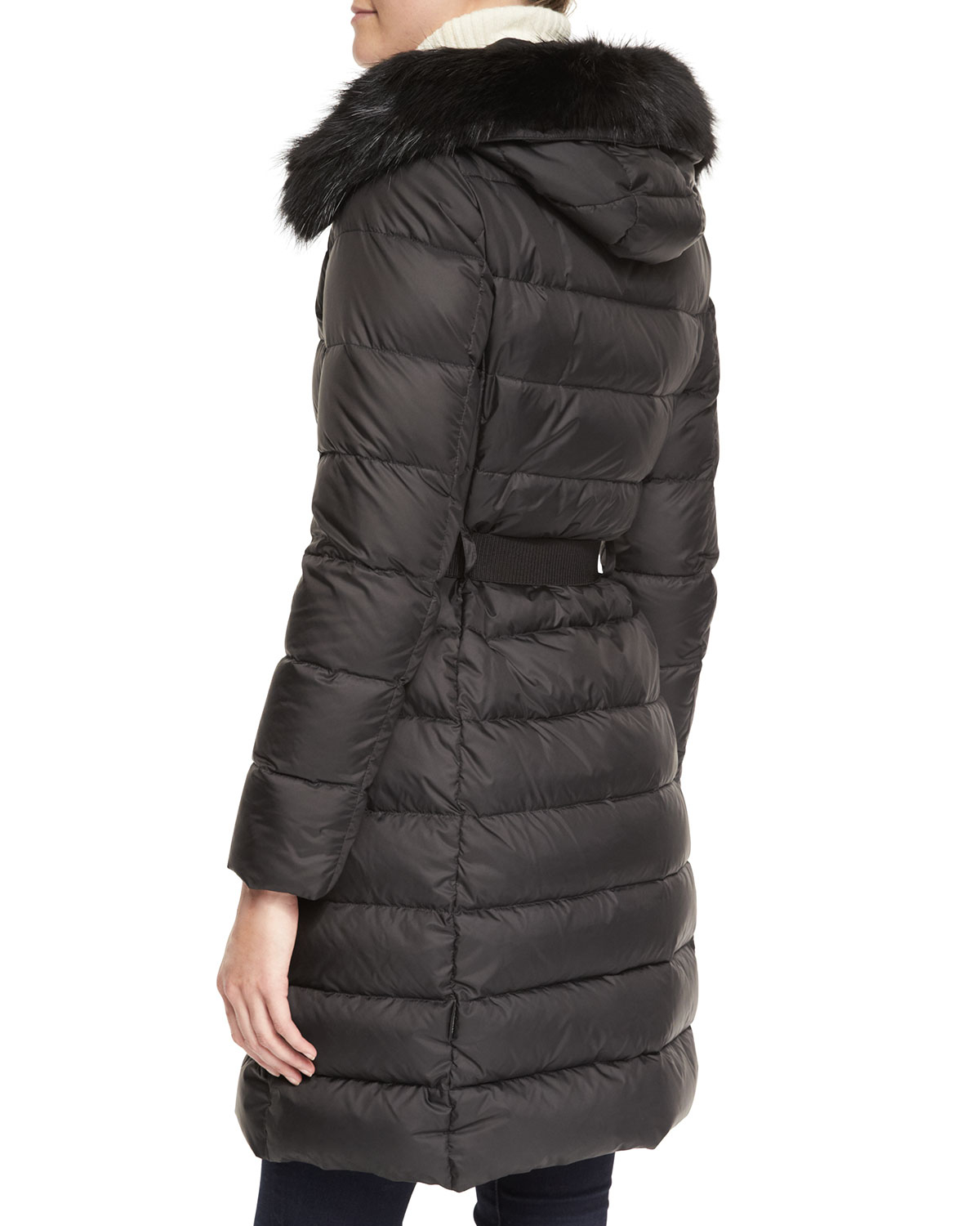 Moncler Fabrefox Fur-Trim Puffer Coat With Belt in Black | Lyst