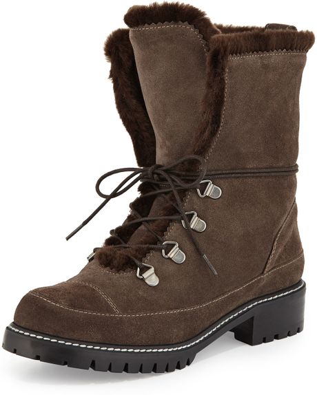 Stuart Weitzman Luge Faux-Fur Hiker Boot in Gray (lead) | Lyst