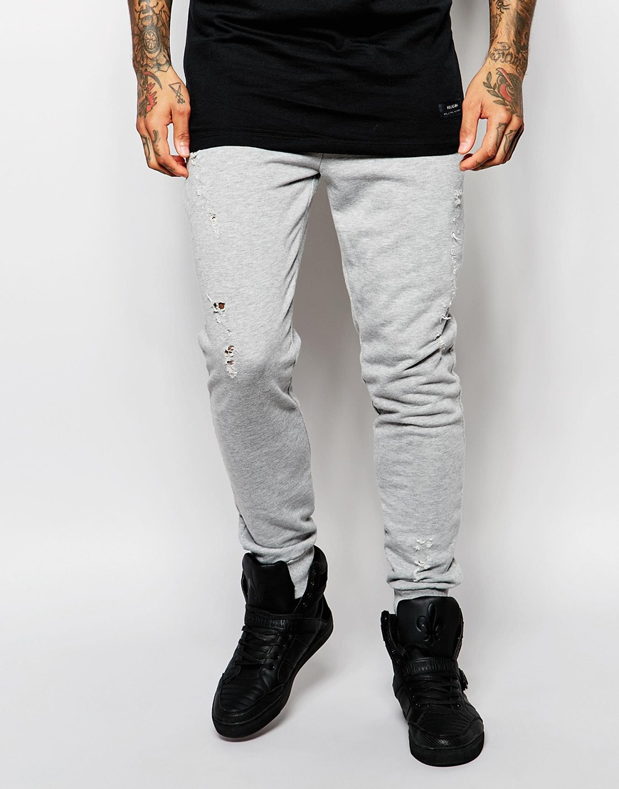 Lyst - Criminal Damage Distressed Joggers With Rips in Gray for Men
