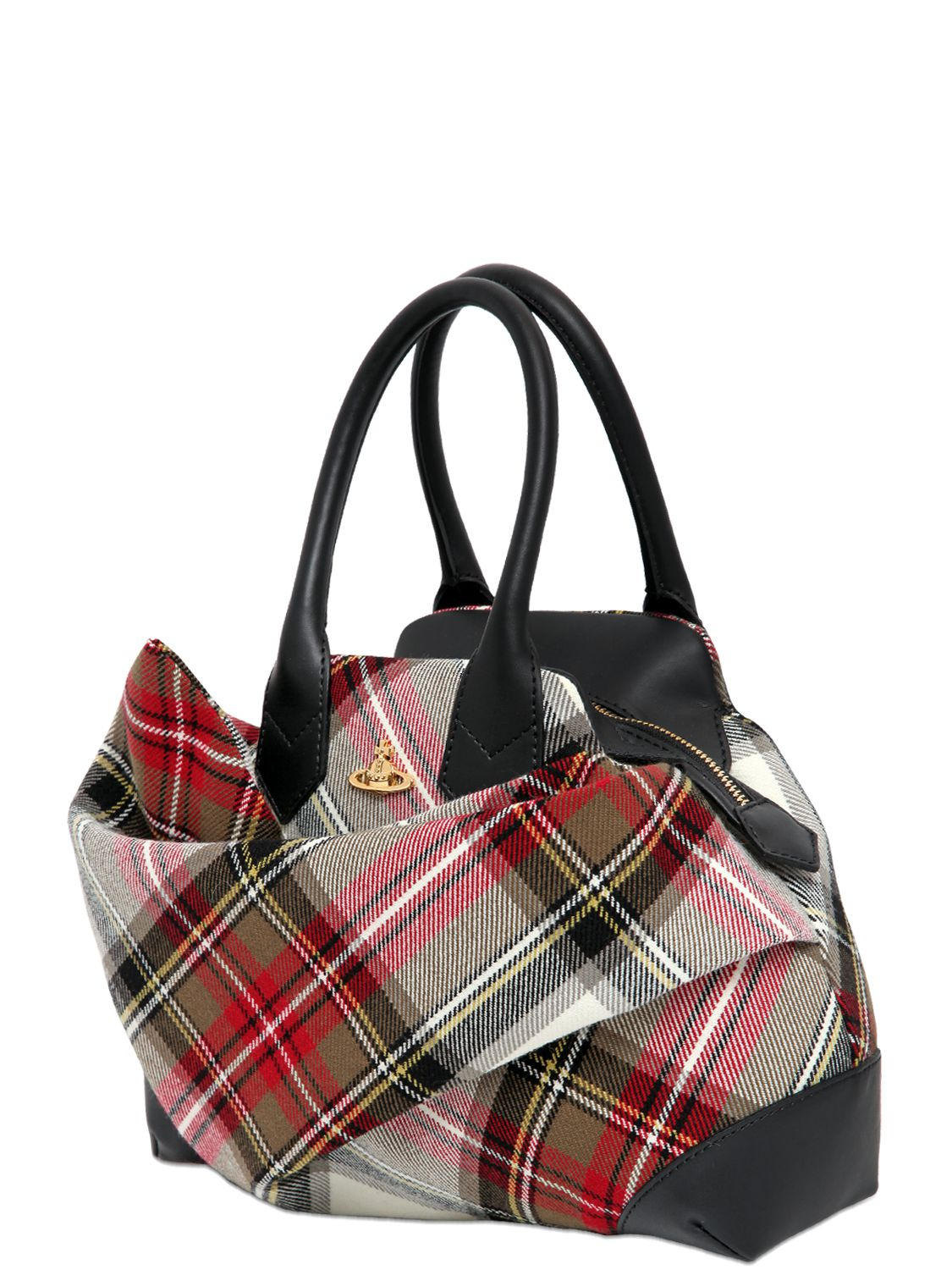 Vivienne Westwoods Label Checked Canvas Handbag vivienne westwood plaid cotton canvas top handle bag Vivienne Westwoods Label Checked Canvas Handbag vivienne westwood plaid cotton canvas top handle bag