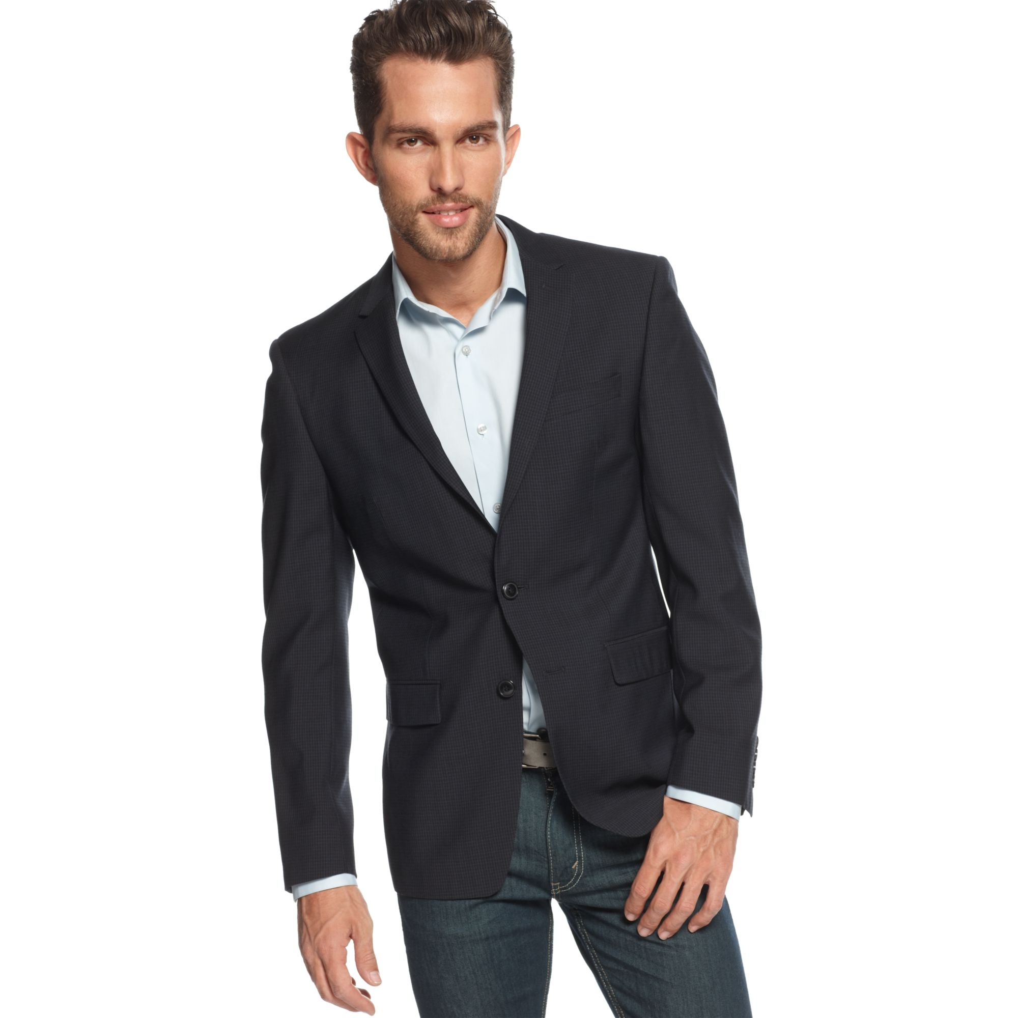 Dkny Sport Coat Black and Navy Check Slim Fit in Blue for Men | Lyst