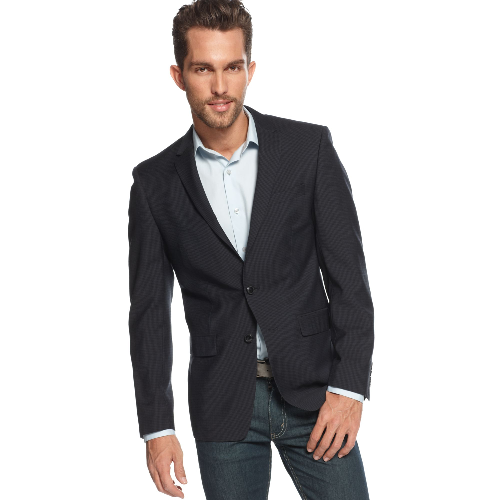 Lyst - Dkny Sport Coat Black and Navy Check Slim Fit in Blue for Men