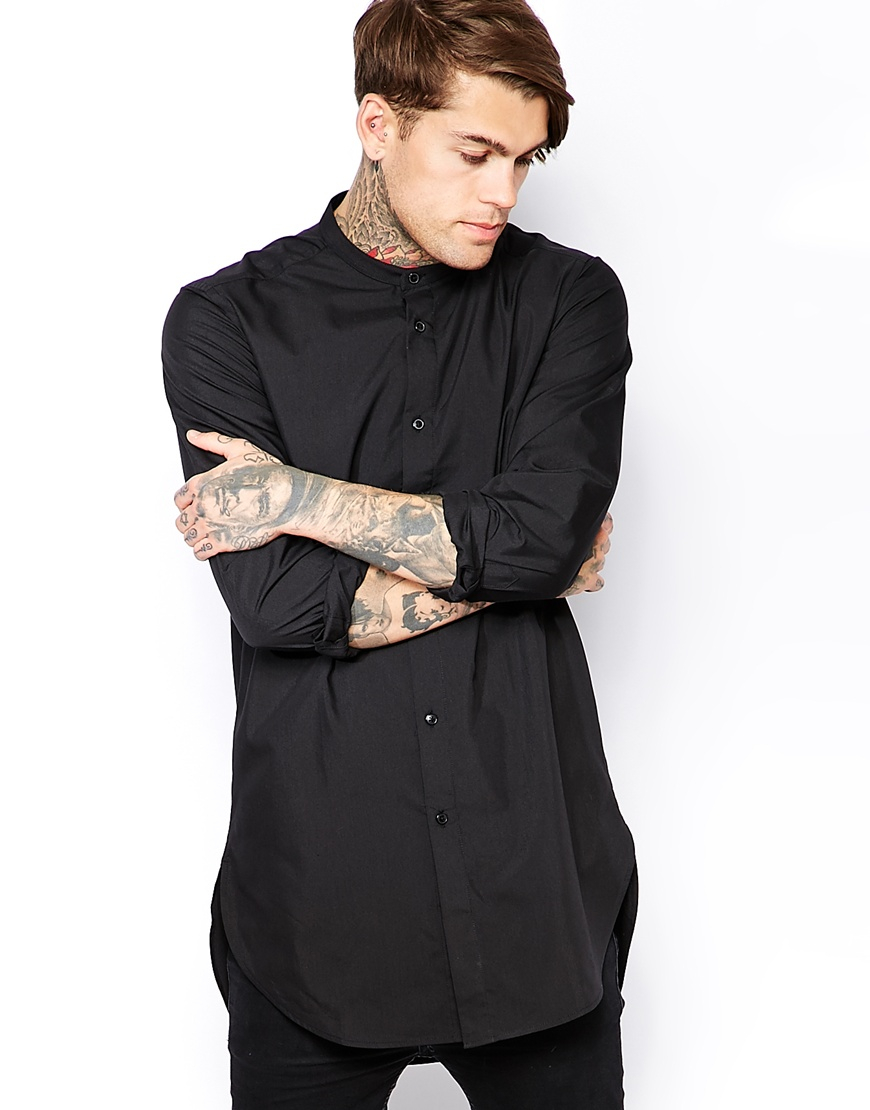 Lyst - Asos Smart Shirt In Super Longline With Long Sleeves And Grandad ...