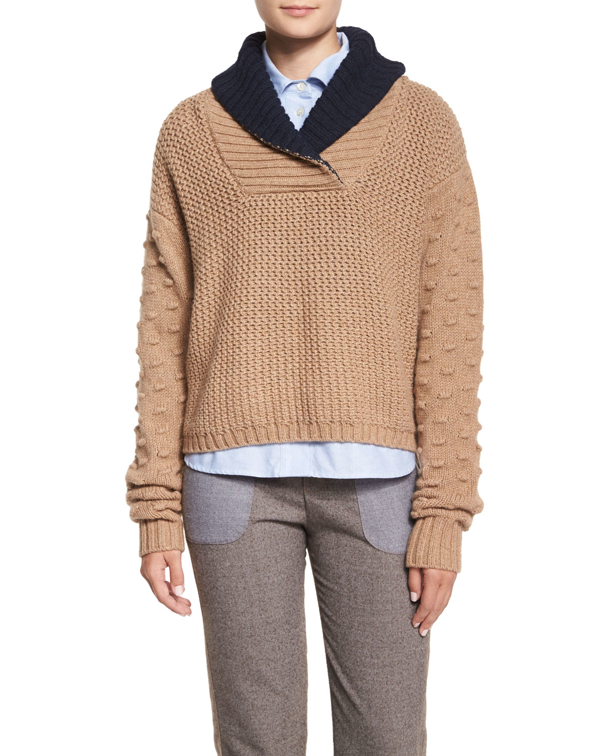 Lyst - See By ChloÃ© Fancy Stitch Shawl-Collar Sweater in Brown