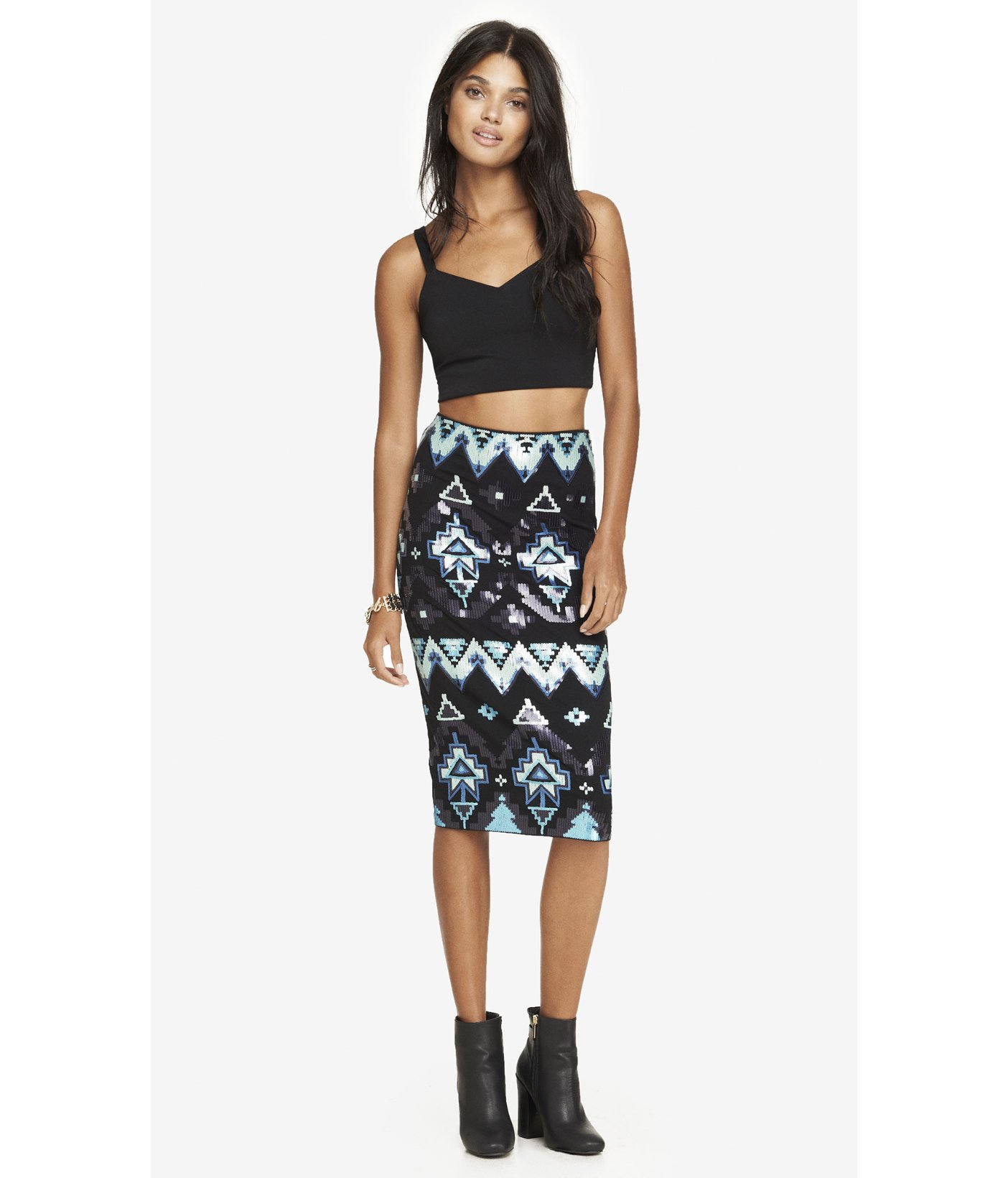 Express Aztec Sequin Embellished Midi Skirt - Turquoise in Blue | Lyst