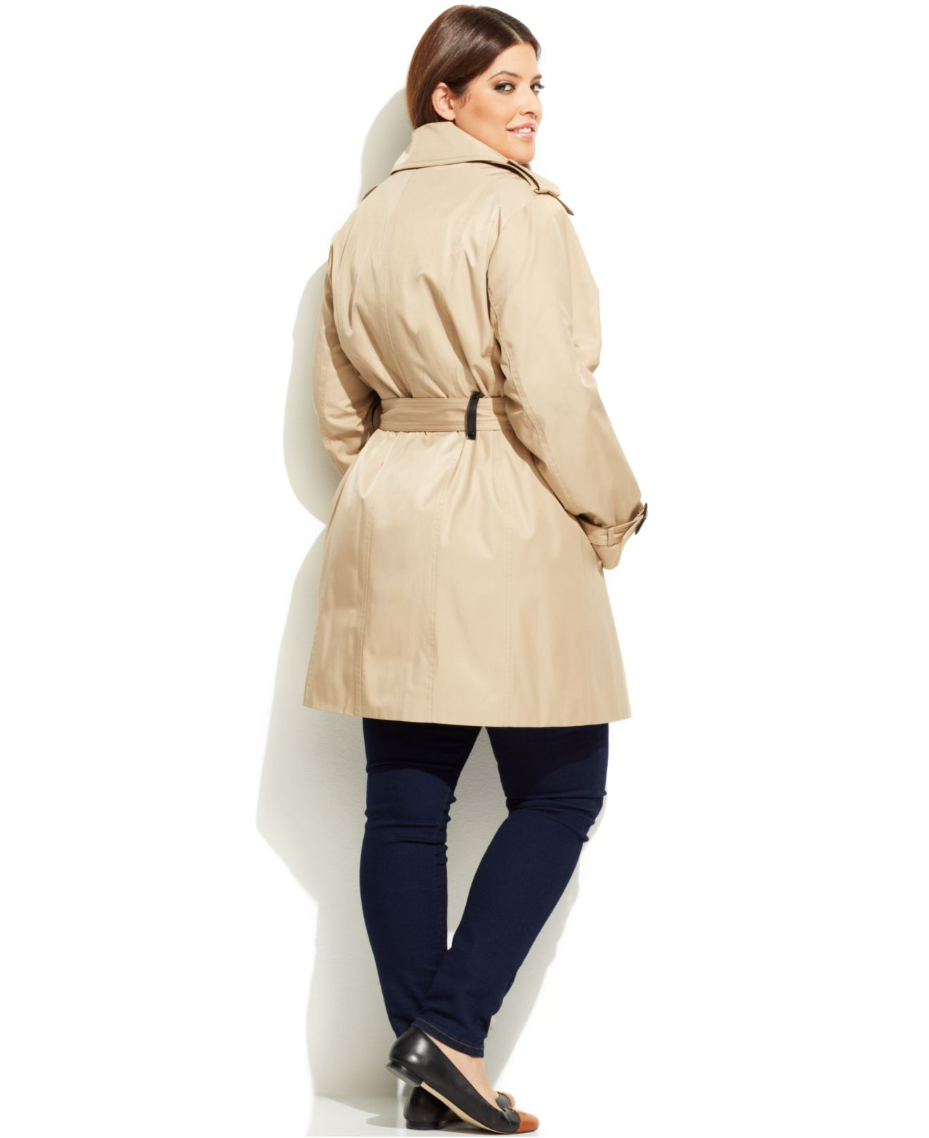 Michael kors Michael Plus Size Faux-Leather-Trim Trench Coat in Natural ...