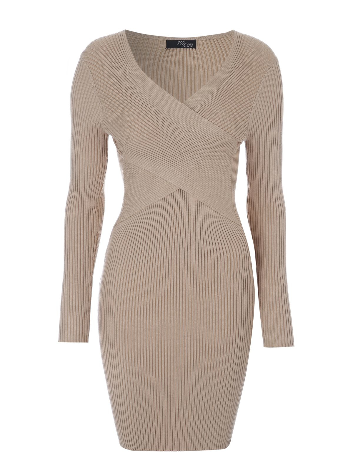 Jane norman Twist Front Jumper Dress in Natural | Lyst