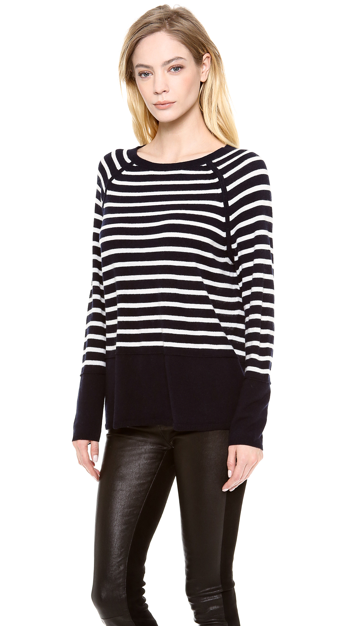 Lyst - Vince Breton Stripe Cashmere Sweater in Black