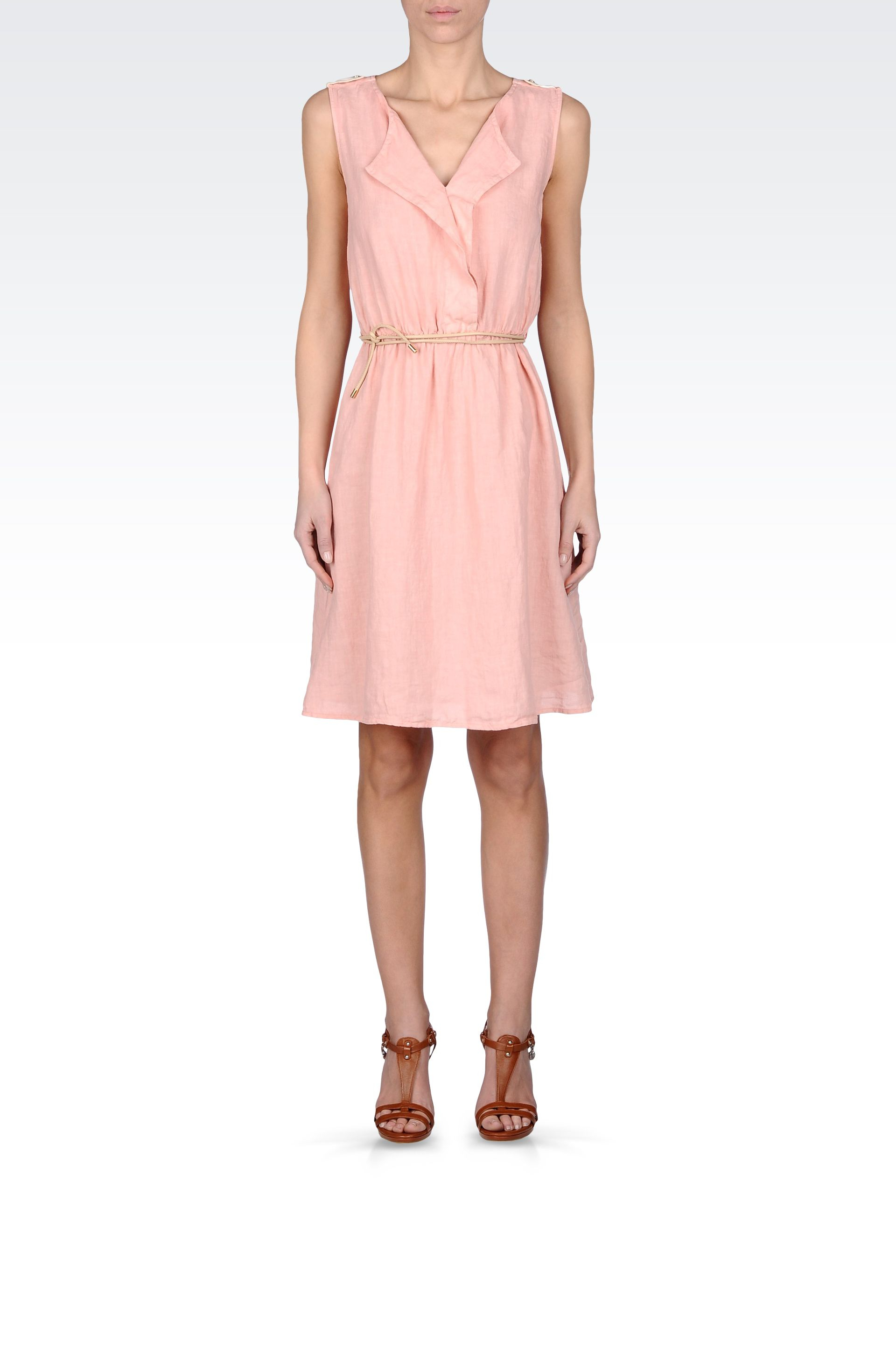 Armani jeans Linen Dress with Belted Waist in Pink - Lyst