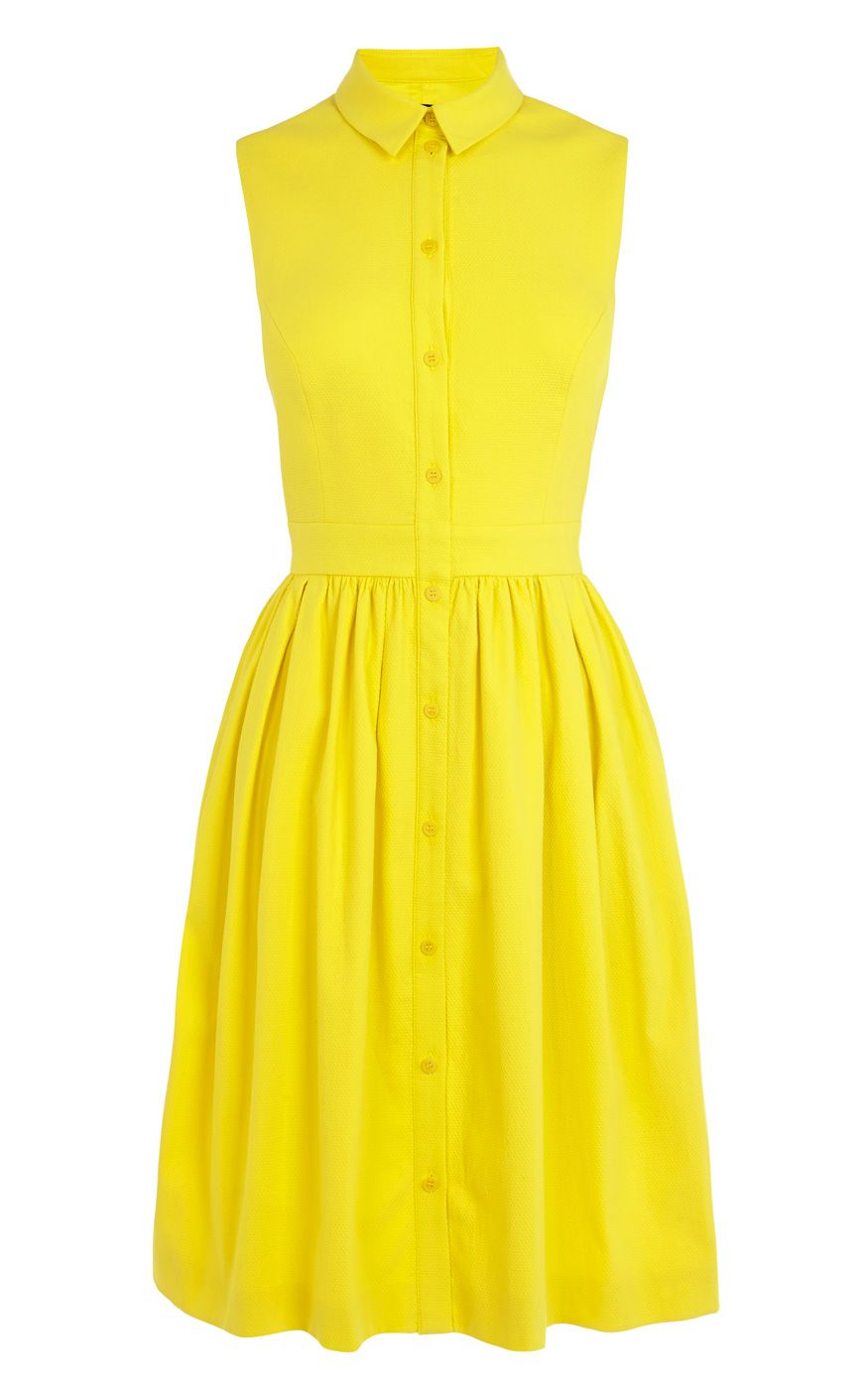 Karen millen Cotton Jacquard Shirt  Dress  in Yellow  Lyst