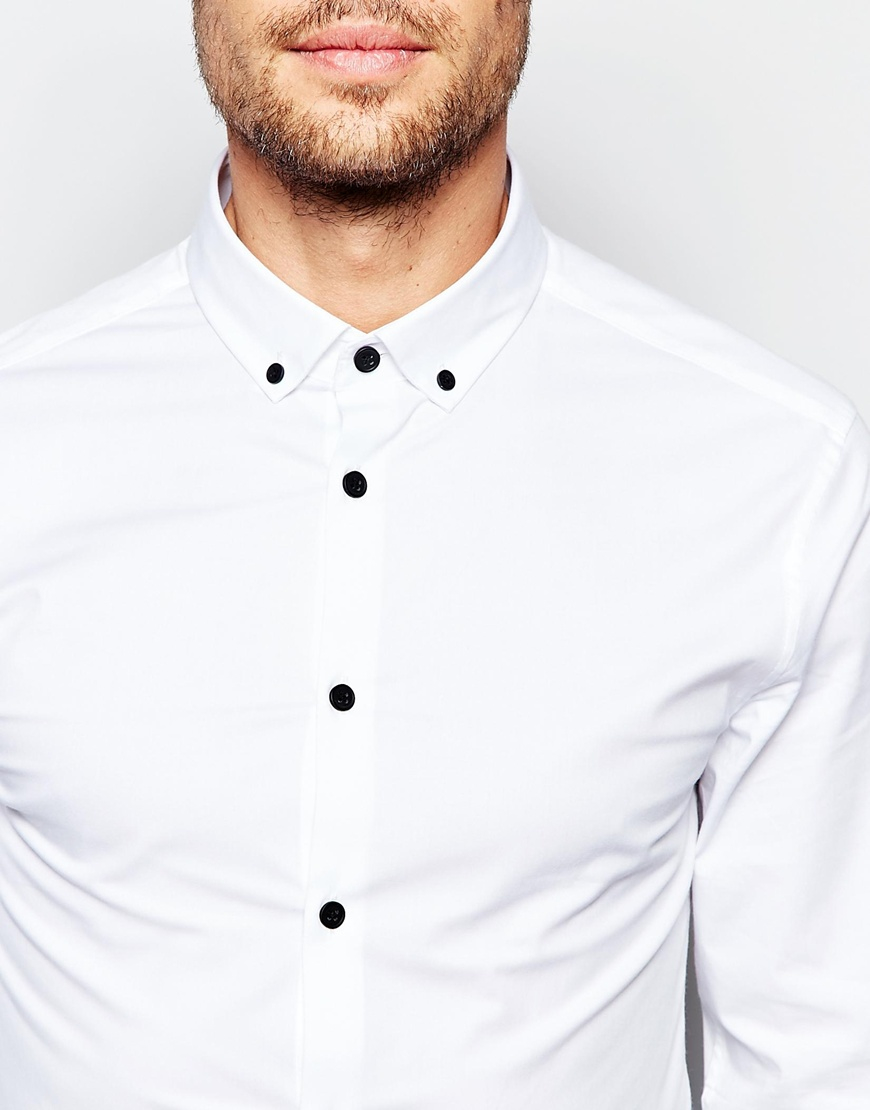 Lyst Asos Skinny Shirt With Button Down Collar And Contrast Buttons