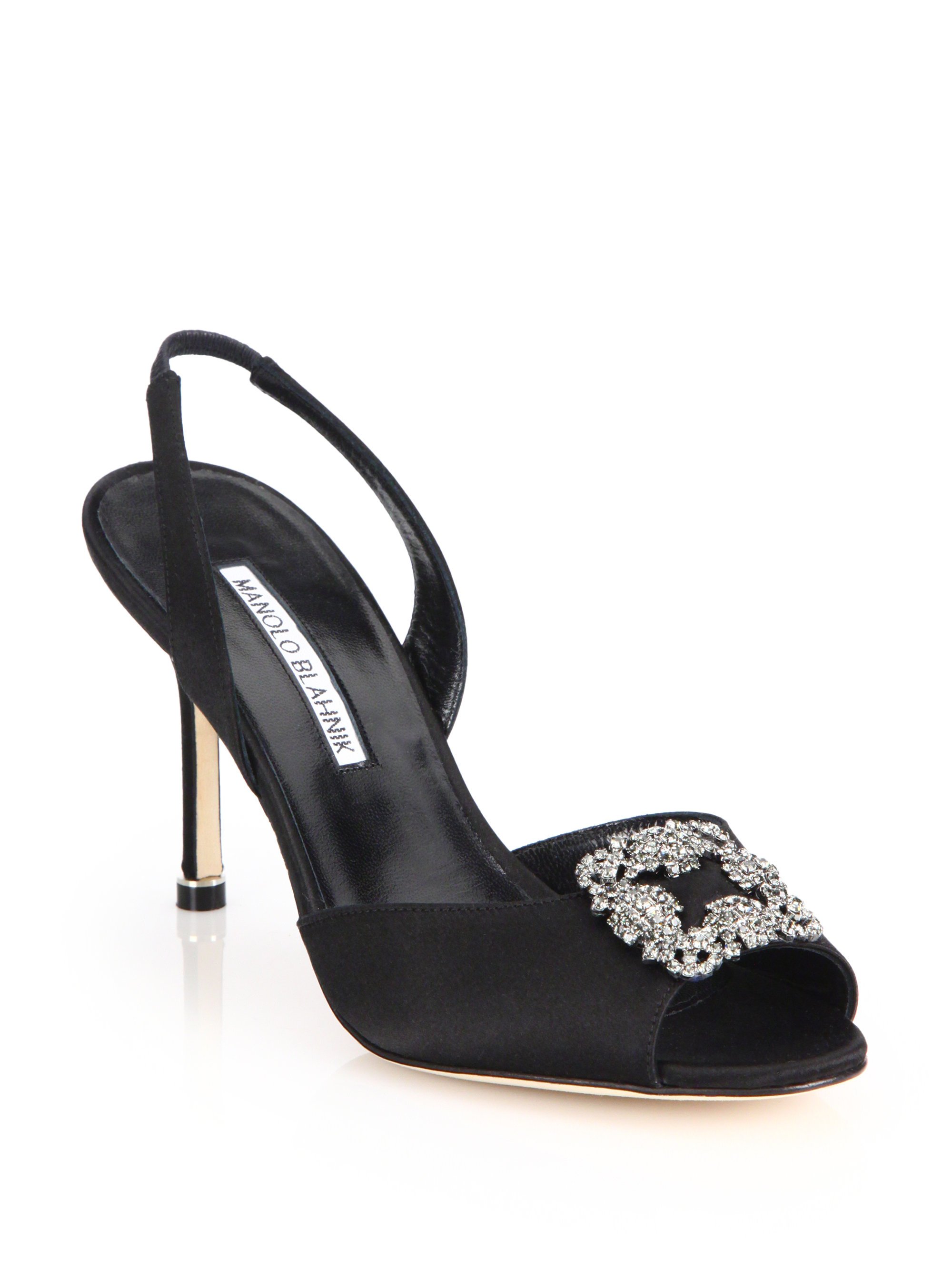 Lyst - Manolo Blahnik Cassia Jeweled Satin Slingback Sandals in Black