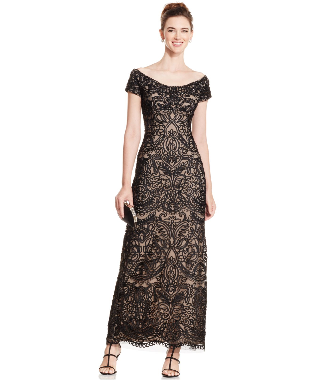 Lyst - Alex Evenings Off-shoulder Embellished Soutache Dress in Black