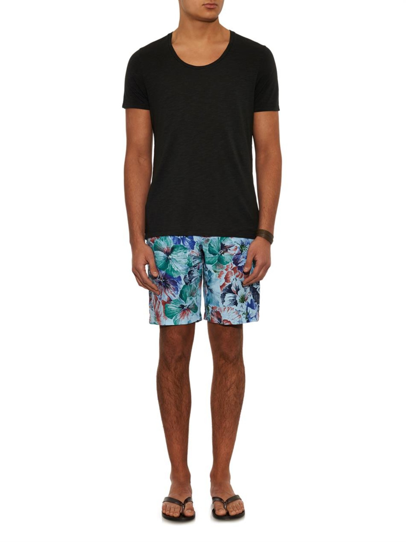 120% lino Floral-Print Linen Shorts in Blue for Men | Lyst