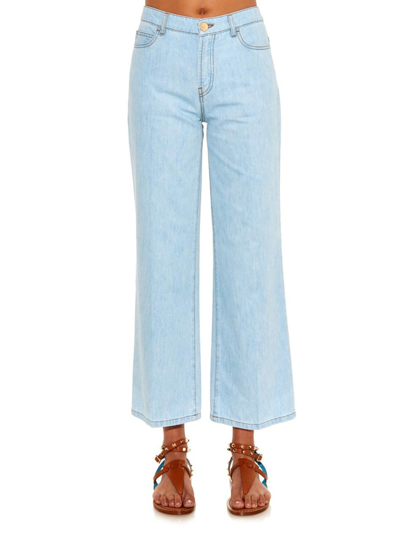 Valentino High-waisted Wide-leg Cropped Jeans in Blue | Lyst
