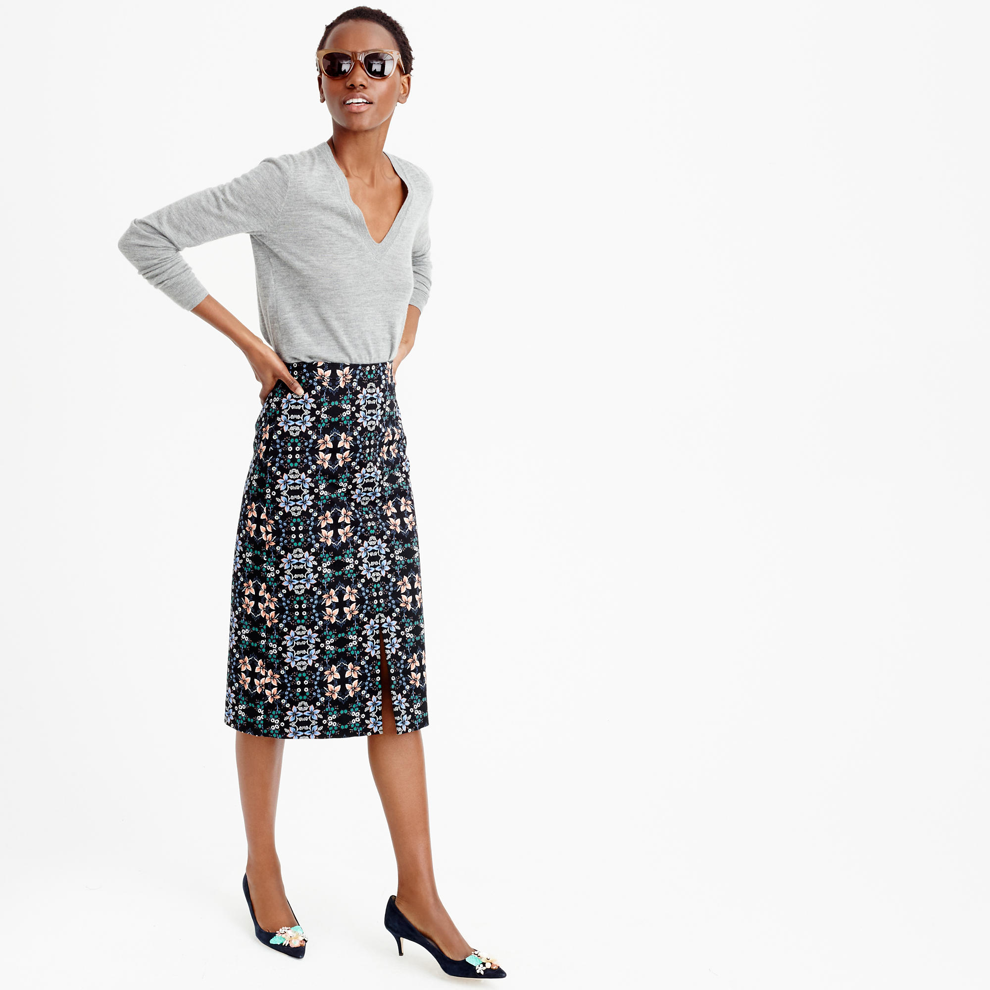 J.crew A-line Midi Skirt In Mirrored Floral in Black | Lyst