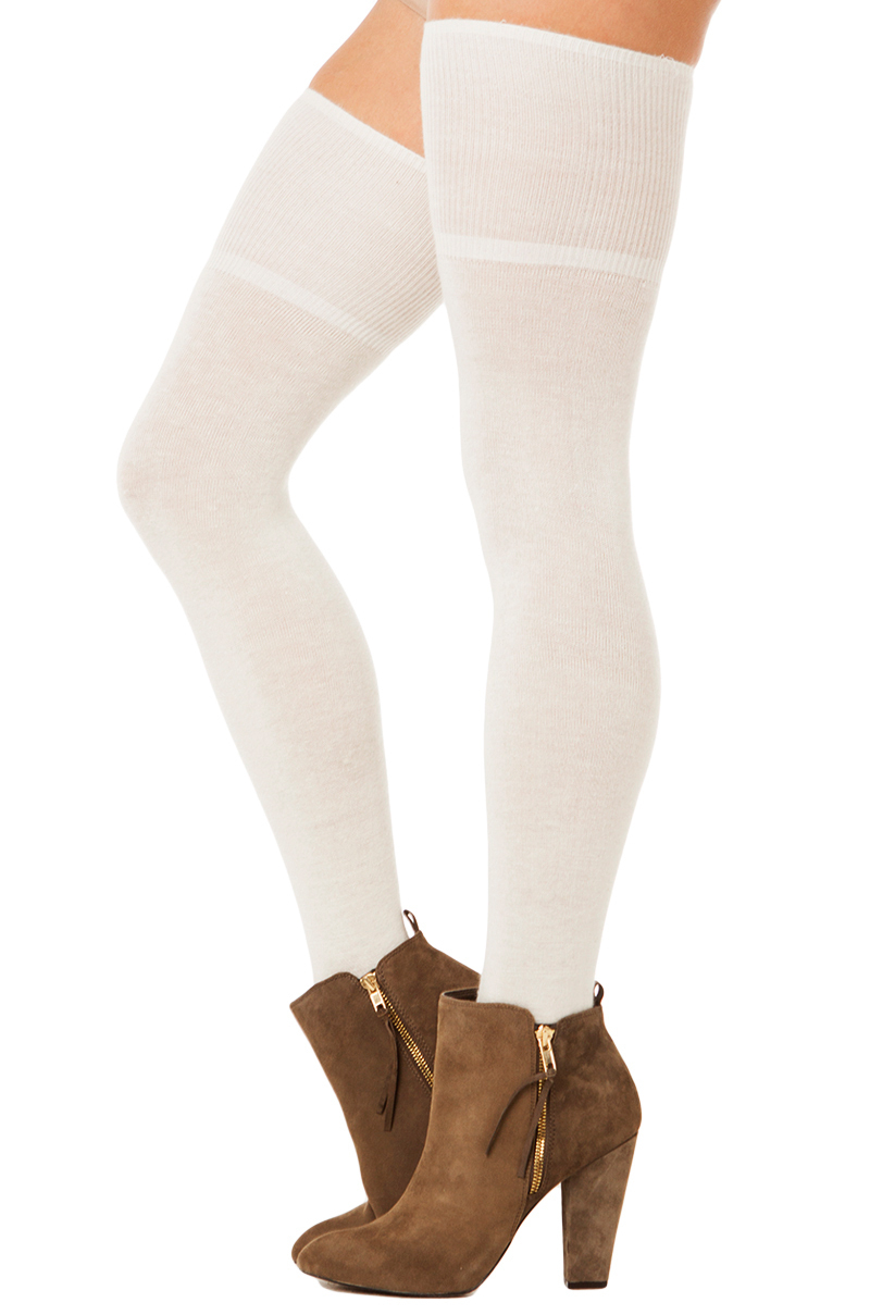 Akira Thigh High Cotton Socks In Ivory In White Lyst