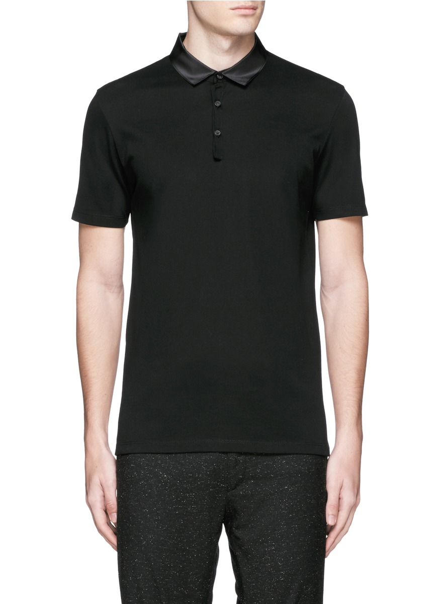 Lanvin Grosgrain Collar Polo Shirt in Black for Men | Lyst