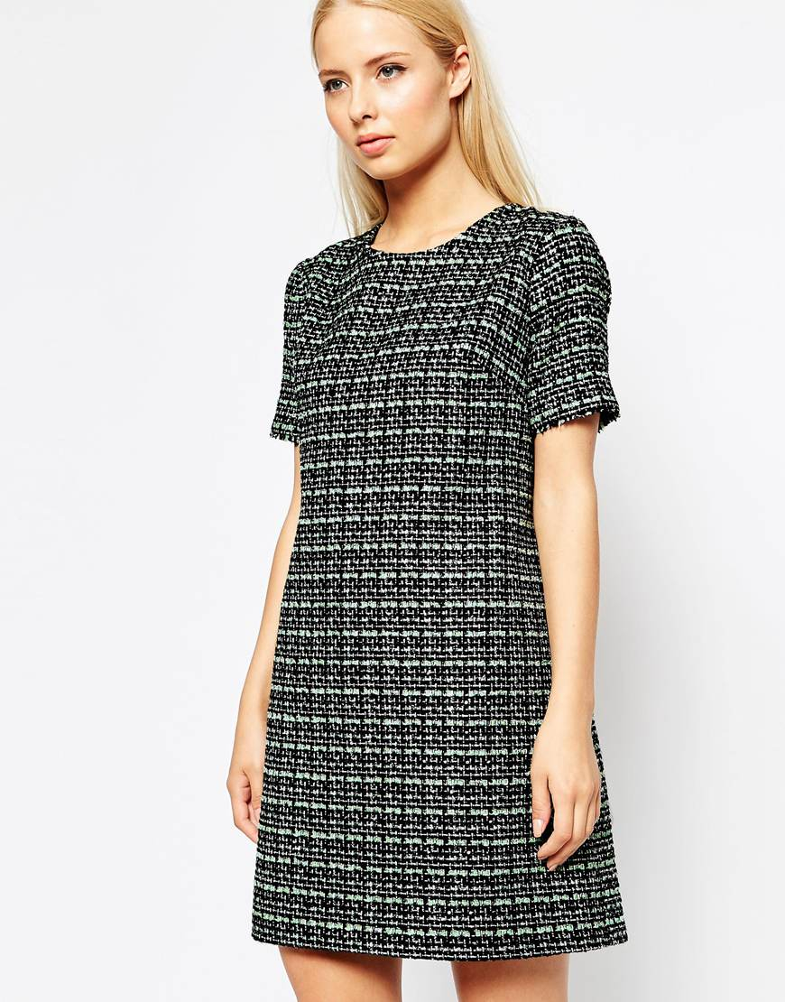 Helene berman Tweed Shift Dress With Silver And Sequin Flecks in Black ...