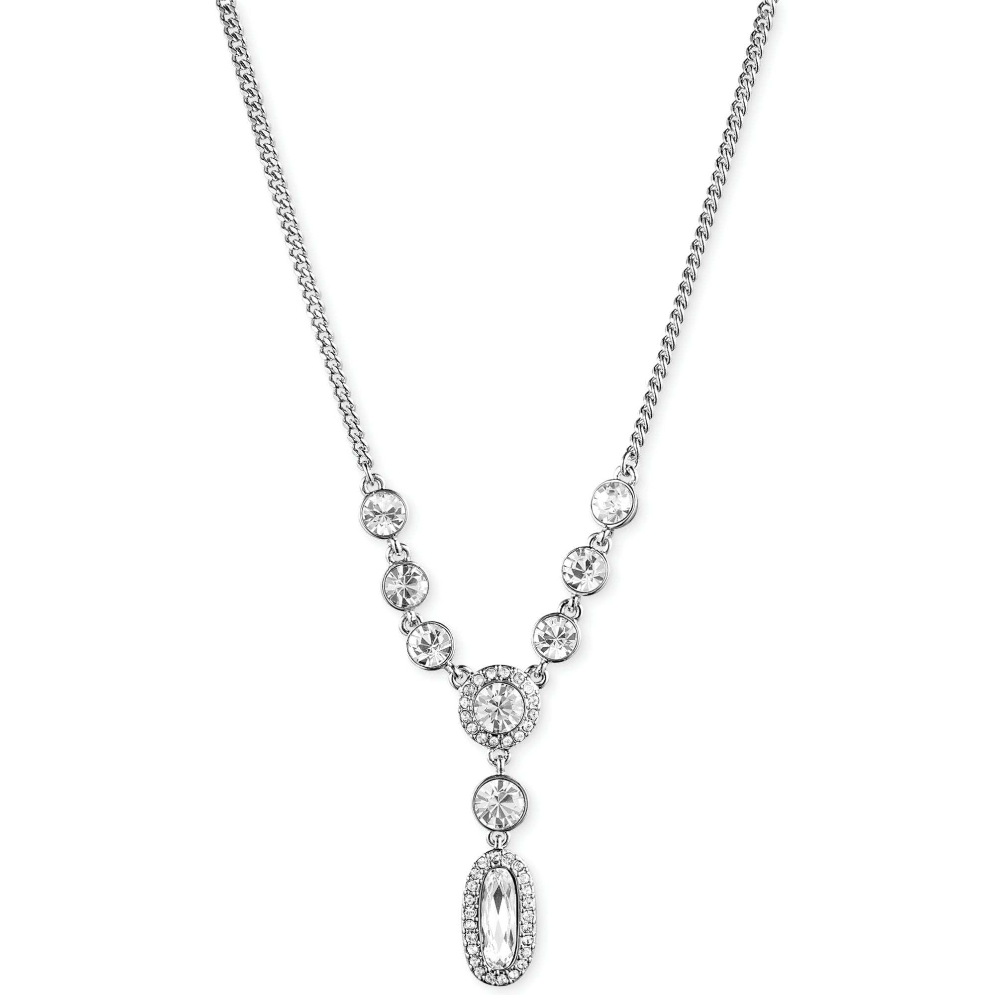 Givenchy Silvertone Crystal Y Necklace in Silver | Lyst