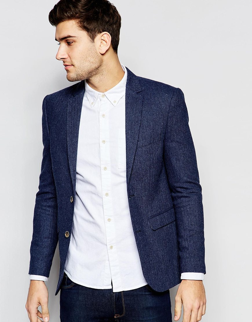 Jack & jones Premium Herringbone Blazer in Blue for Men | Lyst