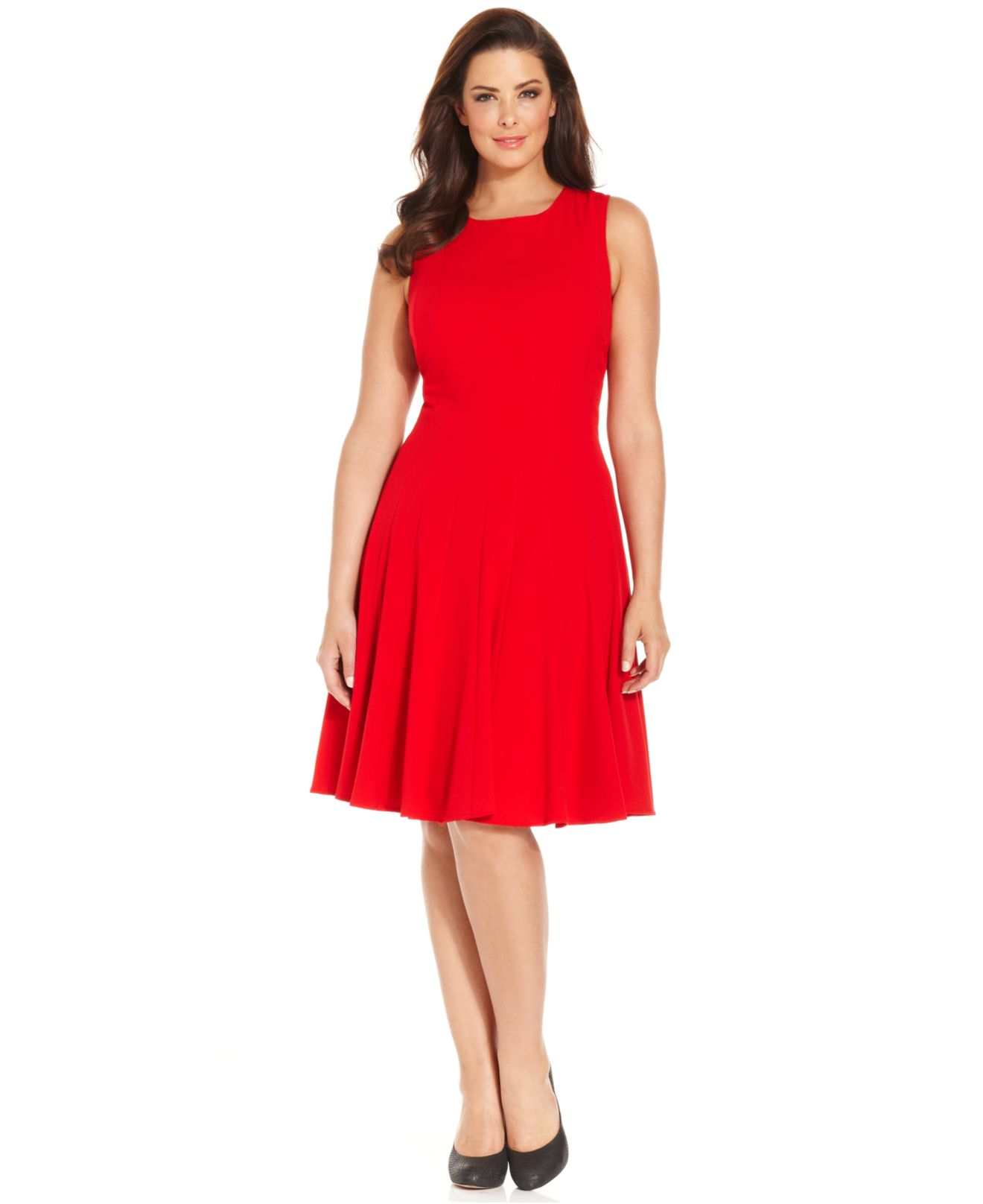 Calvin klein Plus Size Pleated A-line Dress in Red - Lyst