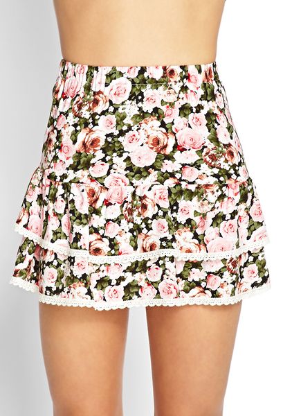 Forever 21 Flirty Floral Ruffle Skirt in Multicolor (Black/pink) | Lyst