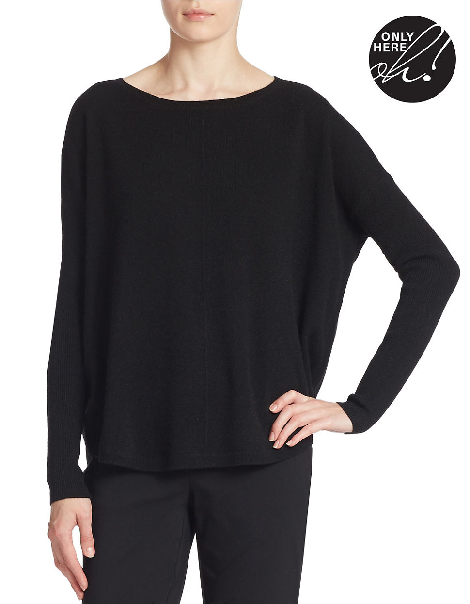 Lord & taylor Plus Curved Hem Cashmere Sweater in Black | Lyst