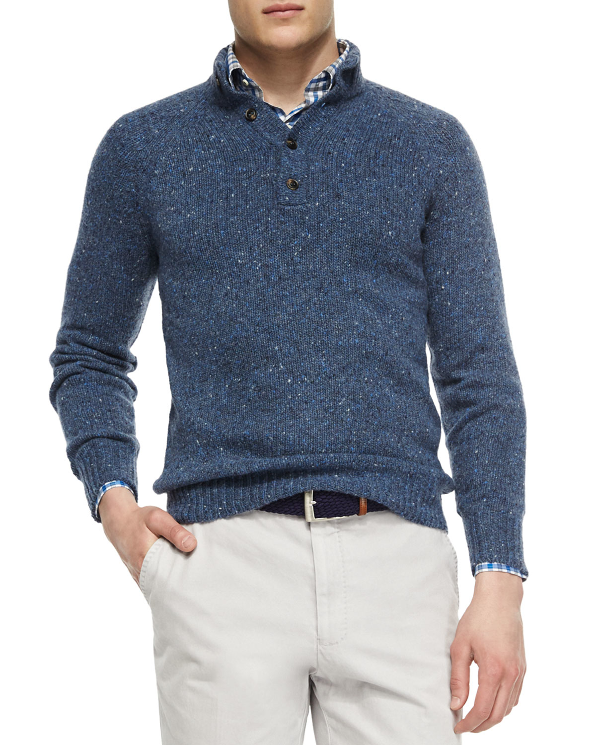 Peter millar Donegal Wool Henley Sweater in Blue for Men Lyst