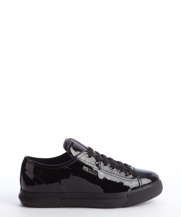 Lyst Prada Black Patent Leather Lowtop Sneakers In Black For Men 9195