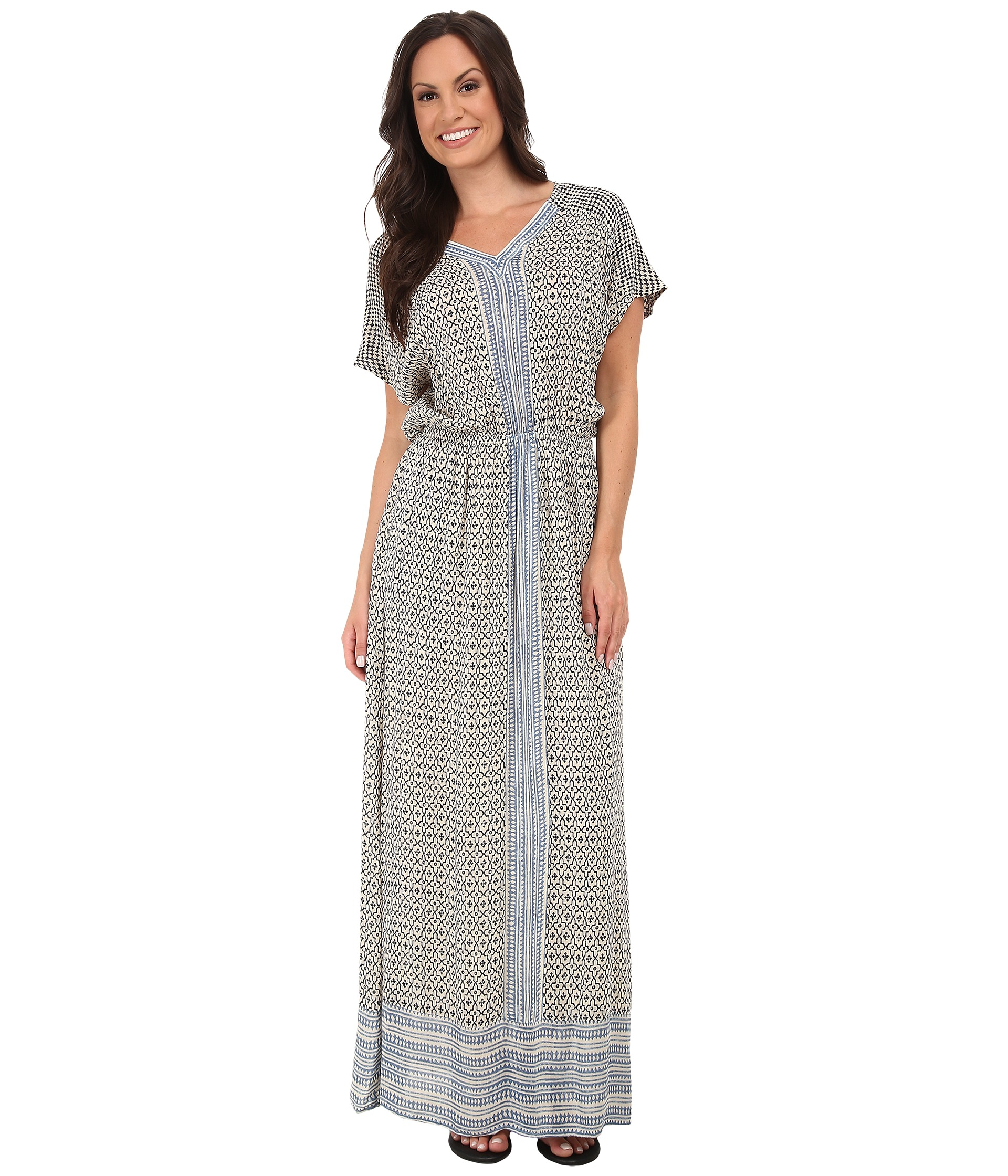 lucky brand border print maxi dress