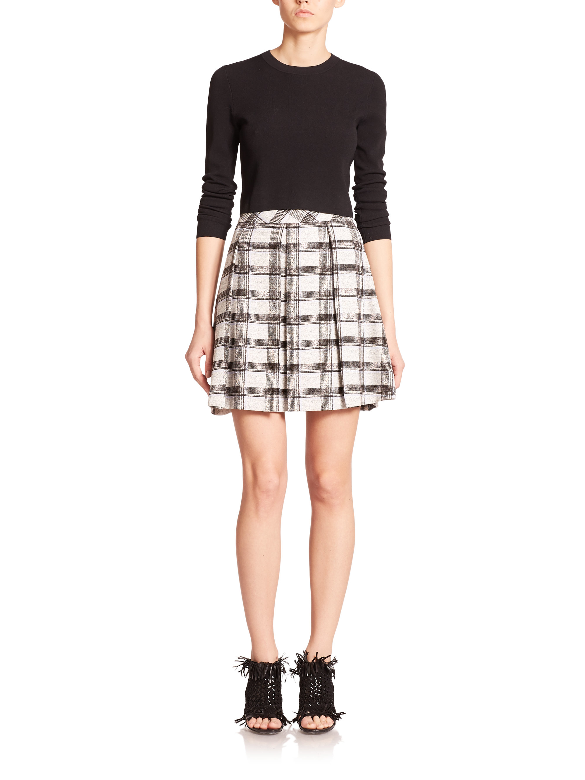 Lyst - Proenza Schouler Pleated Plaid Skirt in White