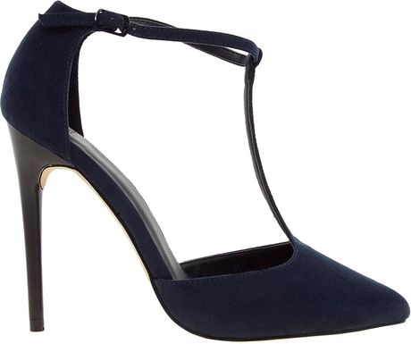 Asos Playground T-Bar Pointed High Heels in Black (Navy) | Lyst