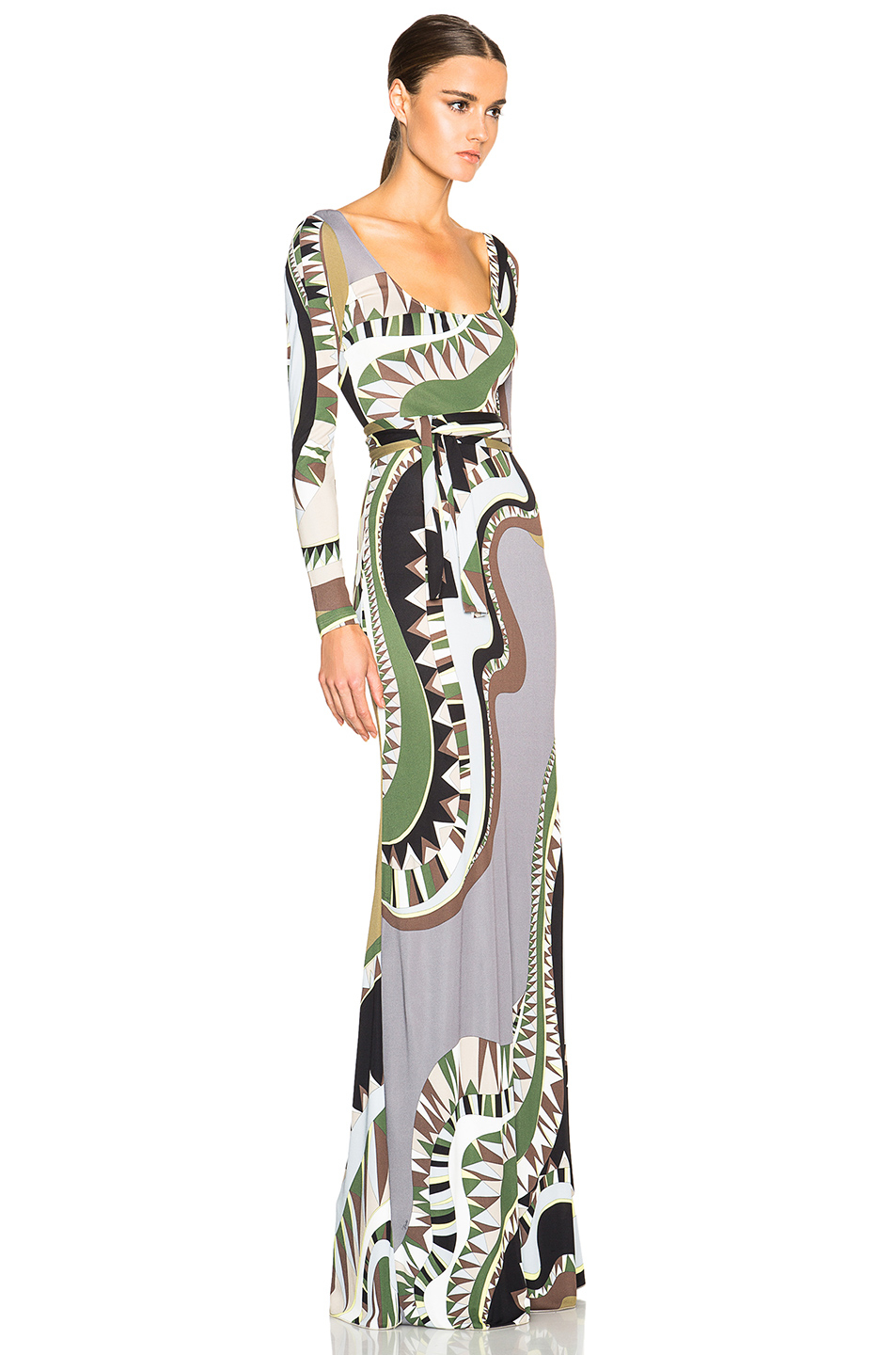 Emilio Pucci Printed Long Dress With Scarf in Black - Lyst