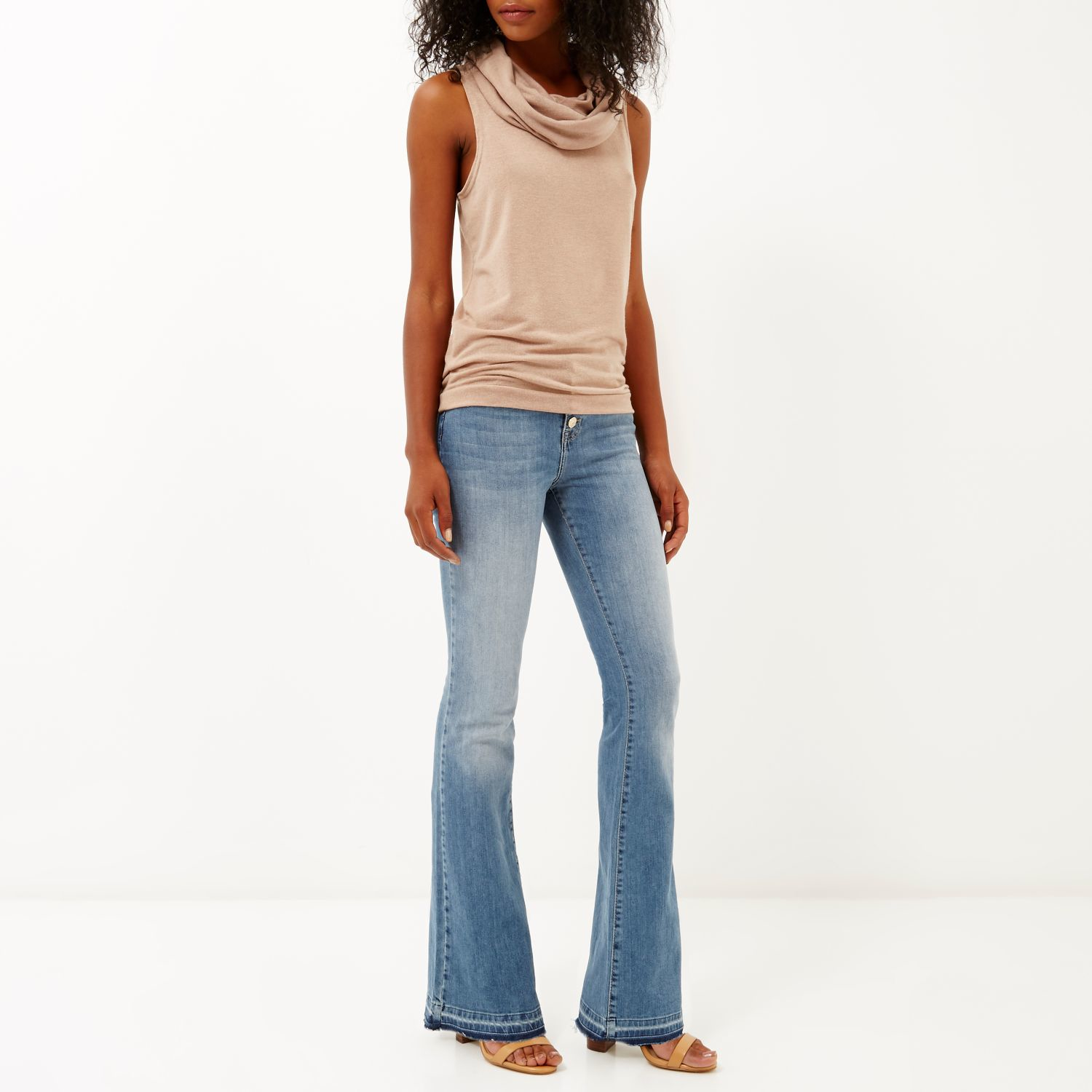 Lyst - River Island Mid Wash Button Up Brooke Flare Jeans in Blue