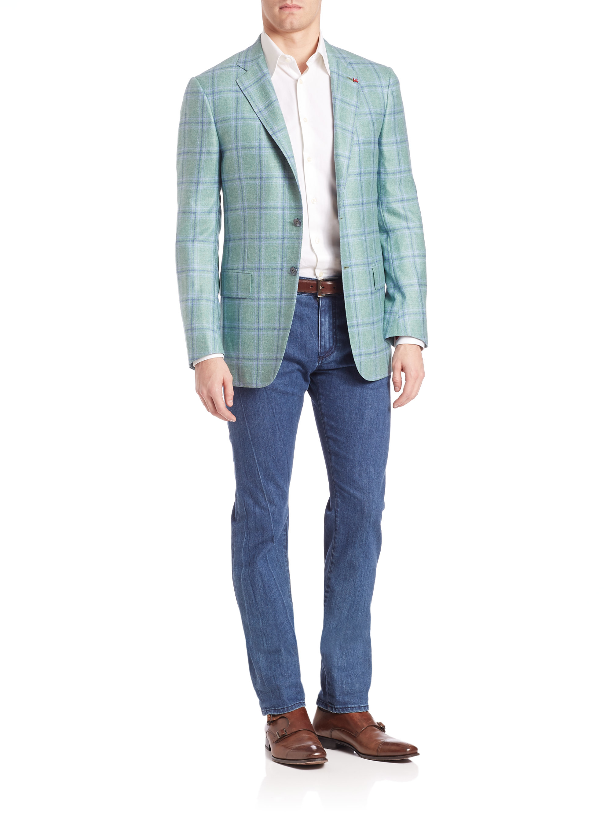 Lyst - Isaia Plaid Cashmere & Silk Sportcoat in Green for Men