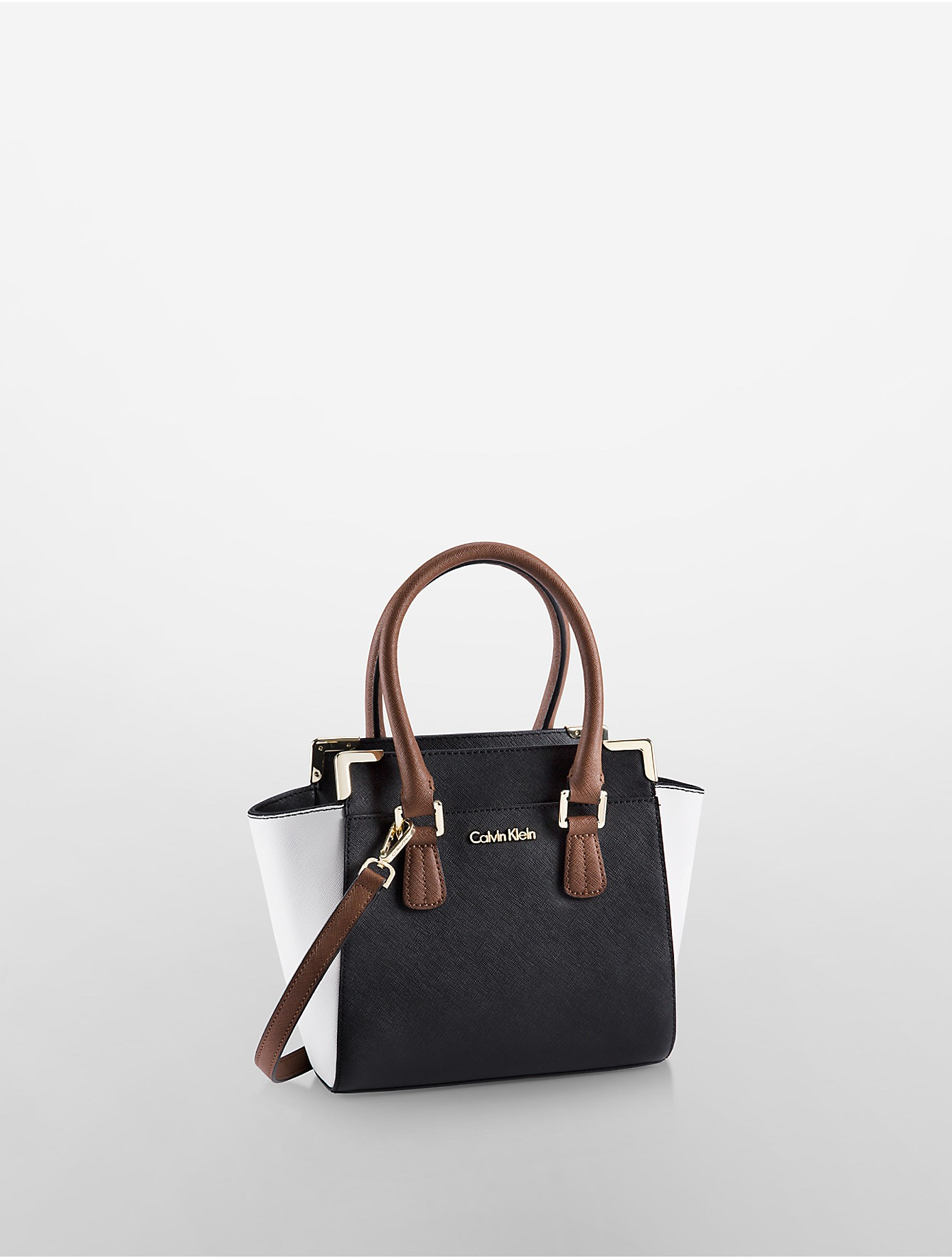 Lyst Calvin Klein Saffiano Leather Small Winged Tote Bag In Black Gallery