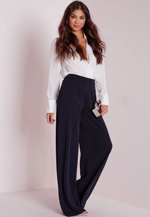 womens navy wide leg trousers