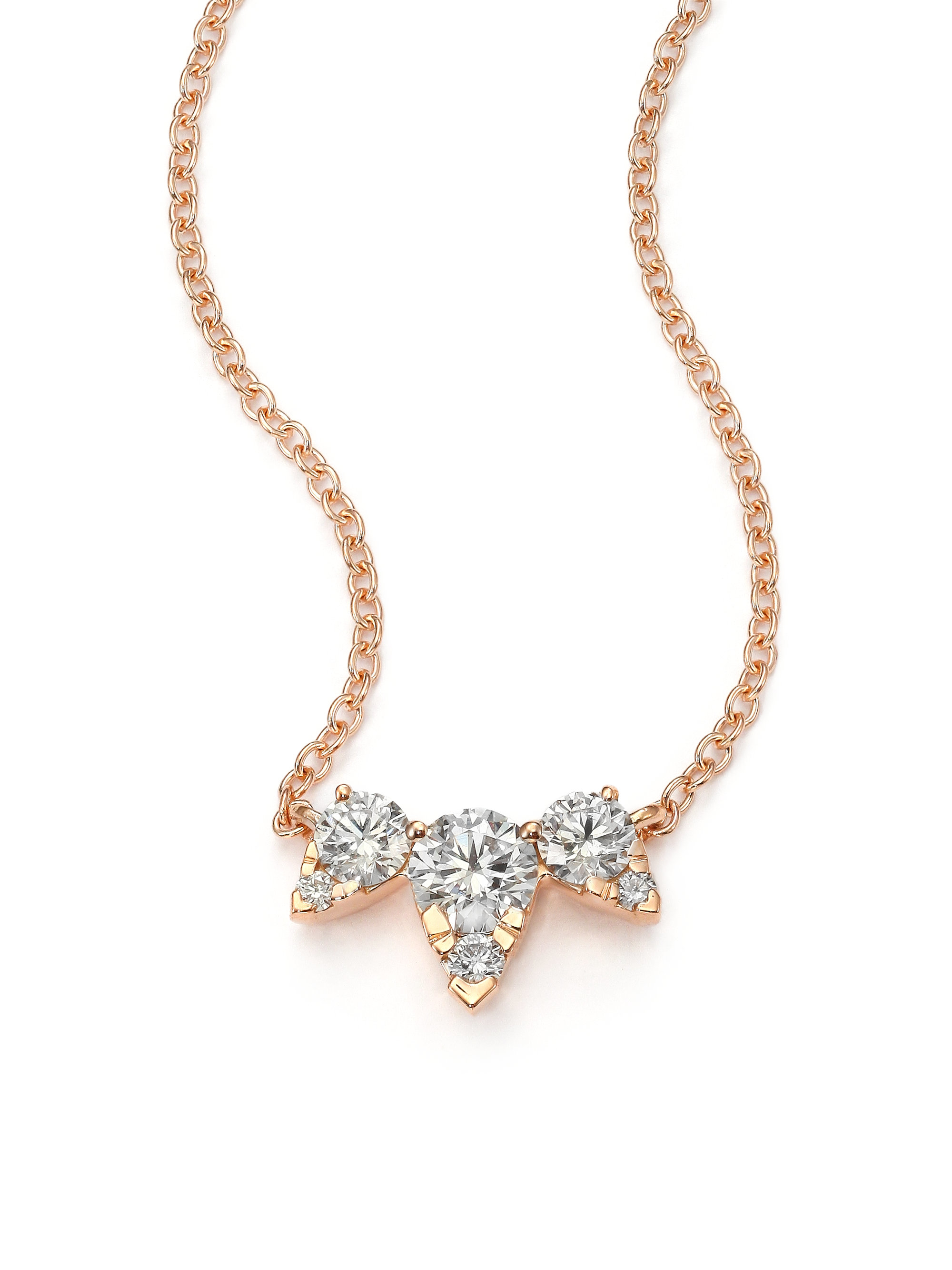 Hearts on fire Aerial Triple Diamond & 18k Rose Gold Necklace in Pink ...
