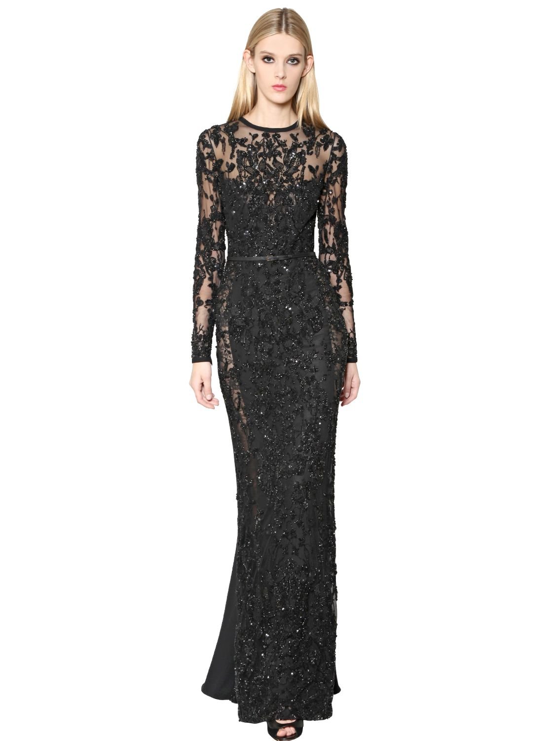 Lyst - Elie Saab Silk Blend Crepe Cady Lace Tulle Dress in Black
