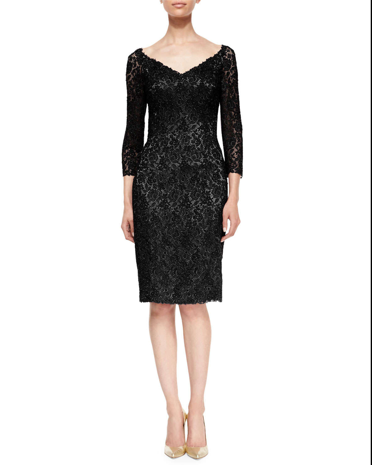 Lyst - Helen Morley 3/4-sleeve Floral Lace Cocktail Dress in Black