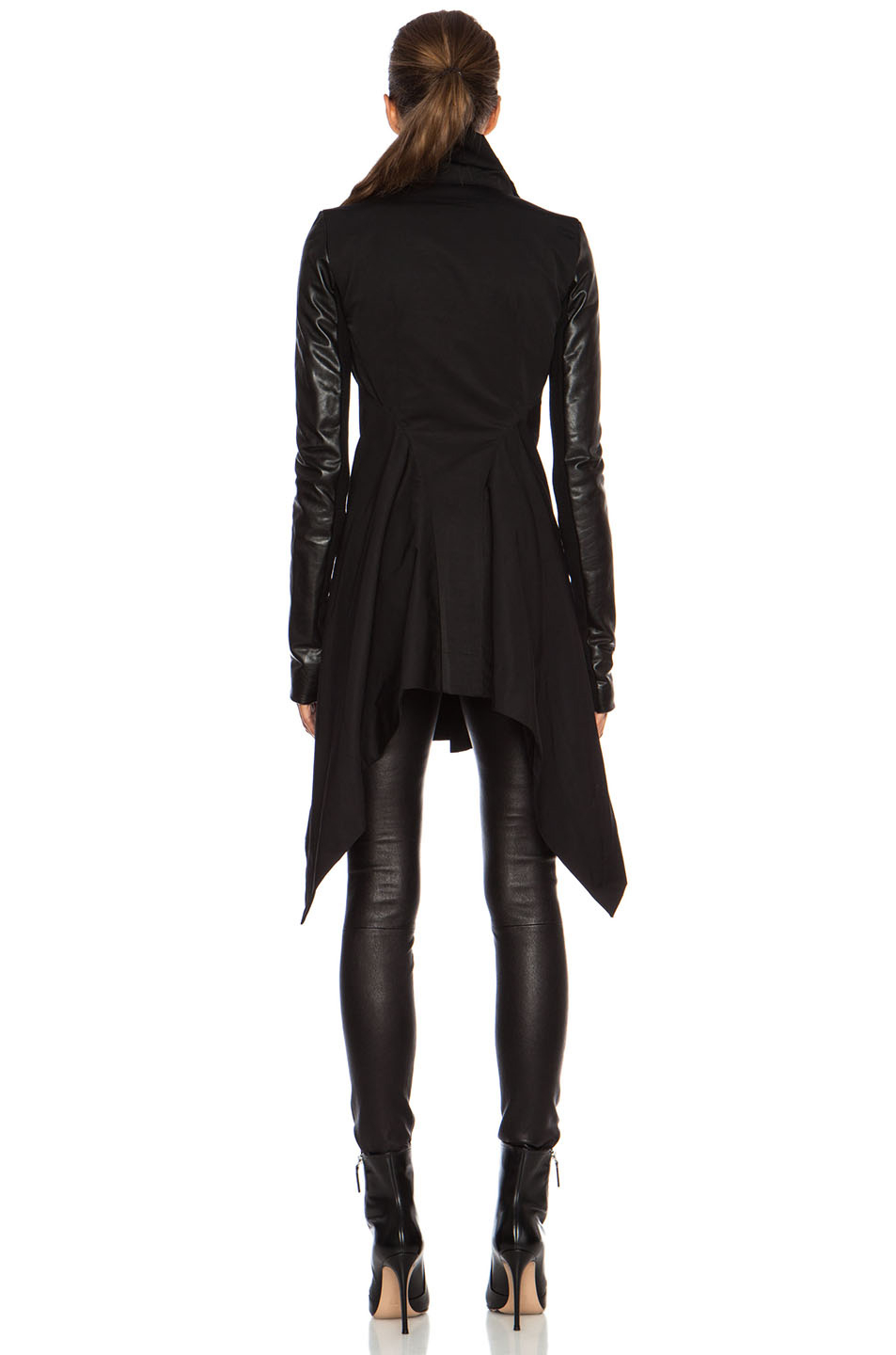 Rick Owens Oblique Biker Cotton Blend Jacket With Leather Sleeves Gallery