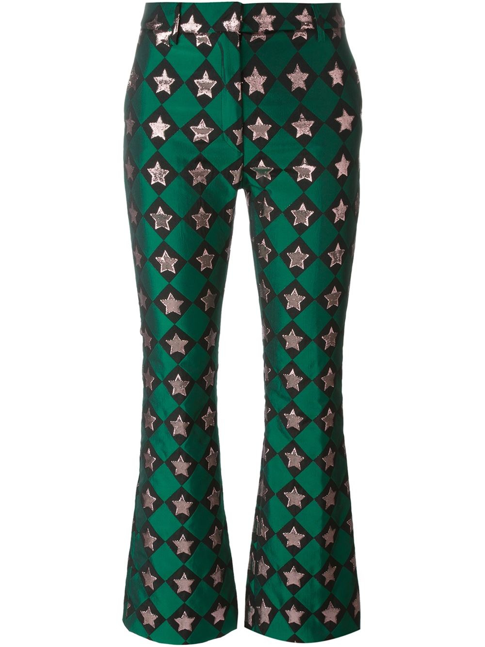 flared green trousers