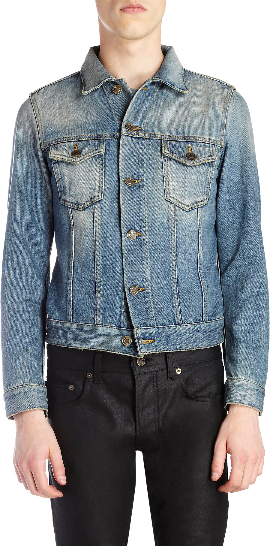 Saint Laurent Faded Denim Jacket in Blue for Men | Lyst