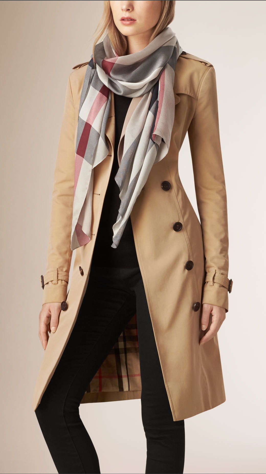 Lyst - Burberry Check Silk Satin Scarf Stone in Natural