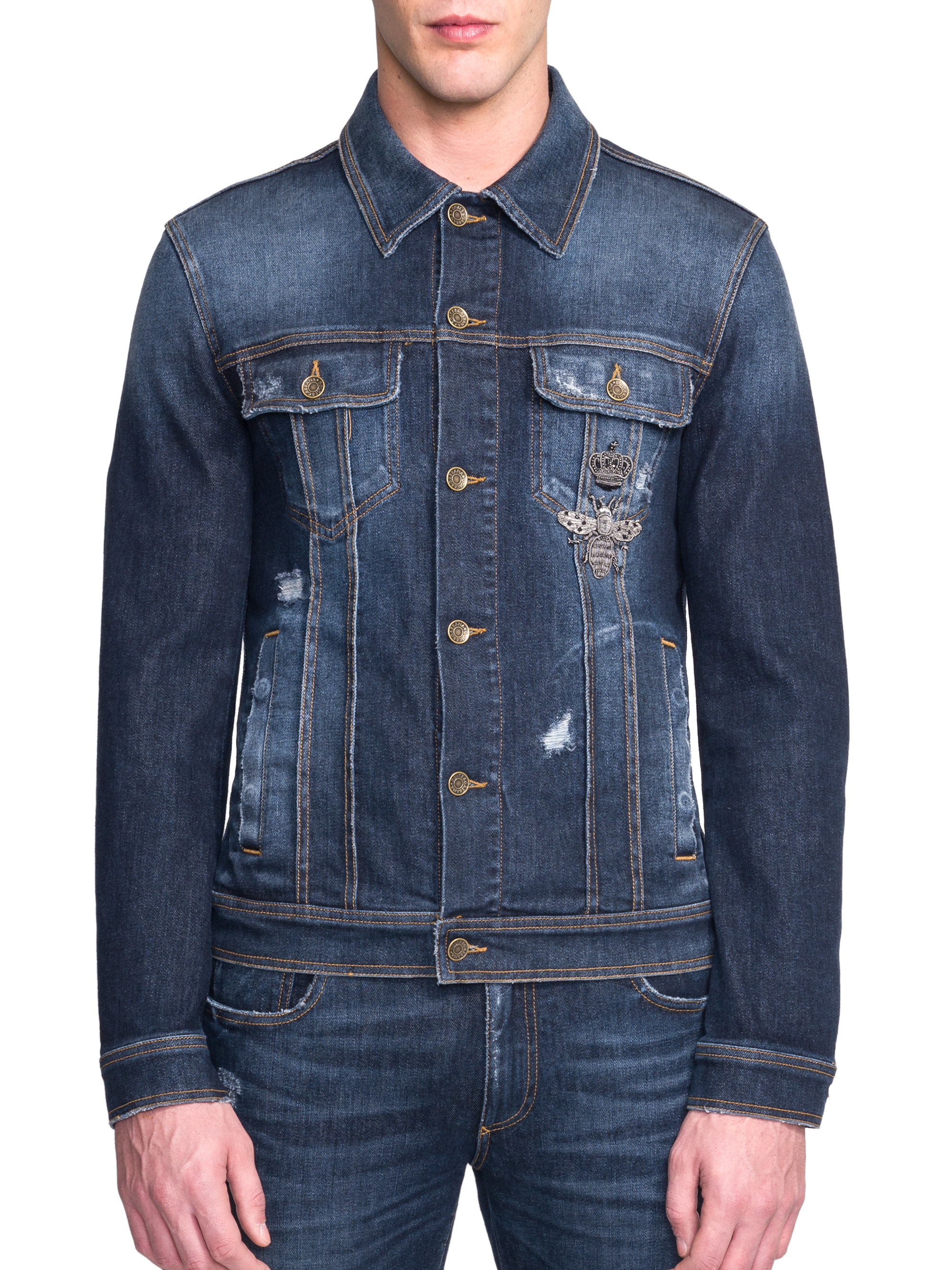 Lyst - Dolce & Gabbana Bee & Crown Applique Denim Jacket in Blue for Men