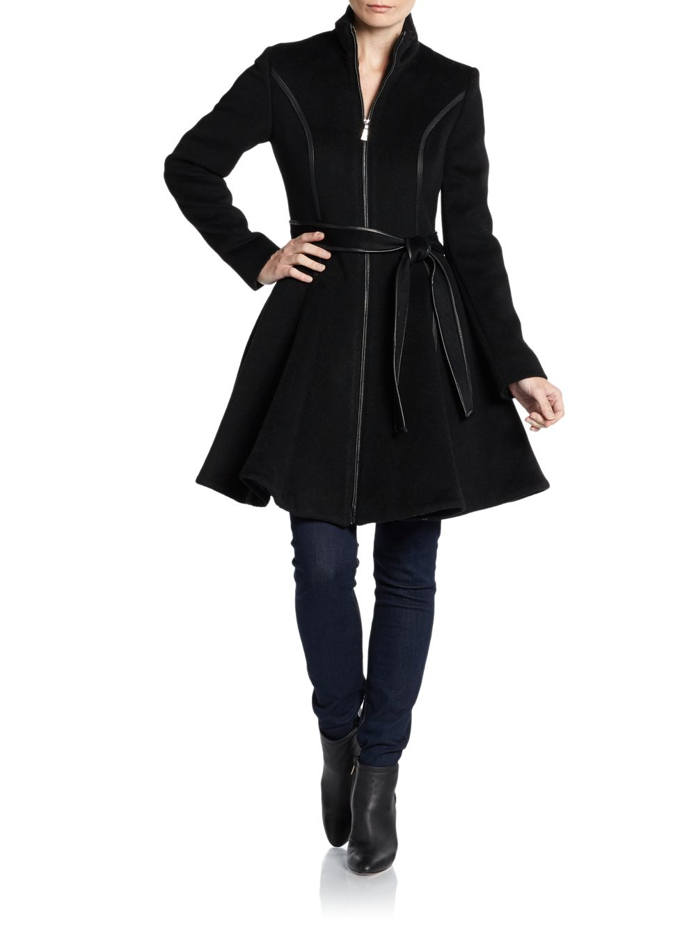 Lyst - Dawn Levy Belted Wool Swing Coat in Black